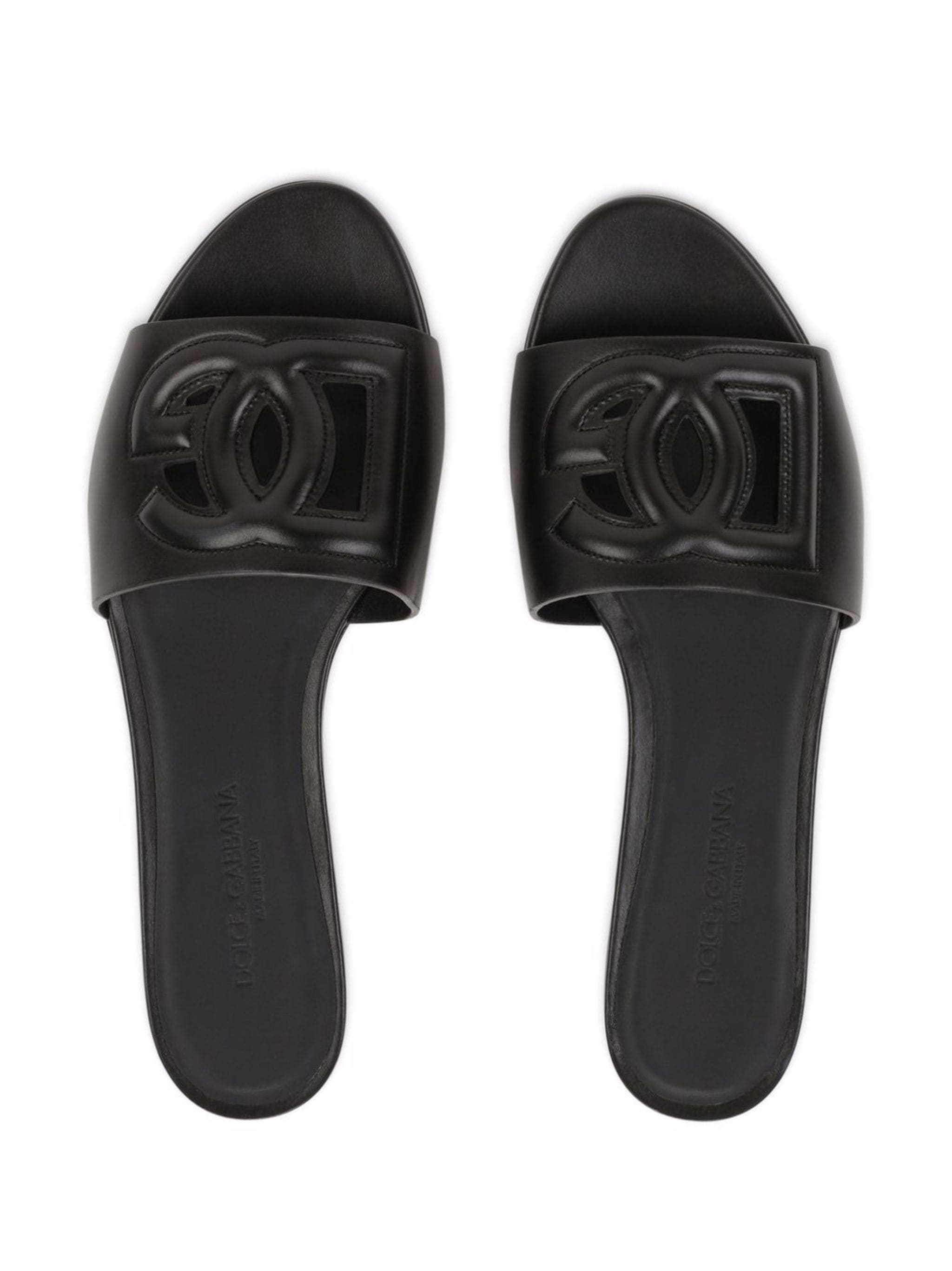 Slide in pelle di vitello e logo DG