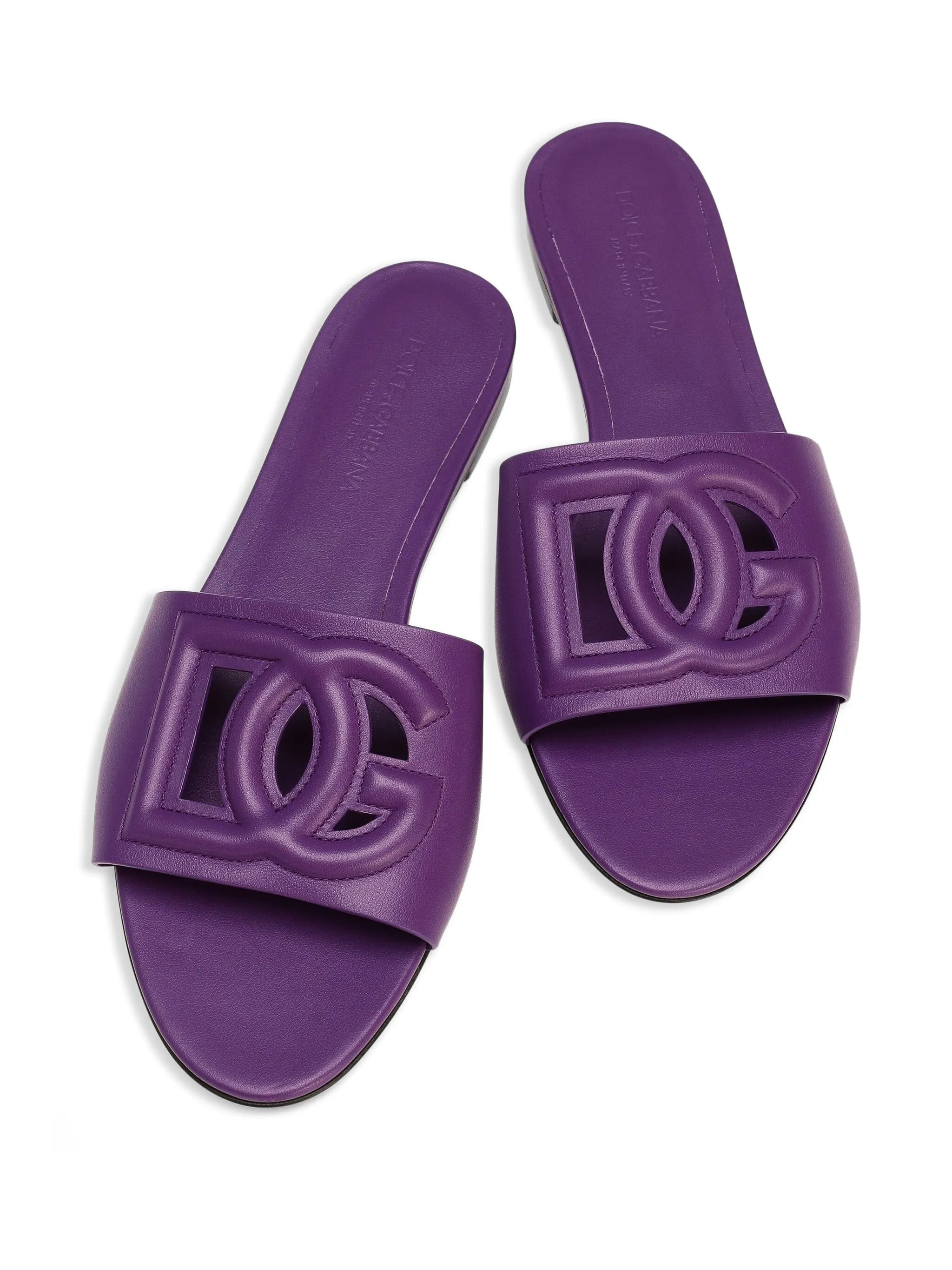 Slide in pelle di vitello e logo DG