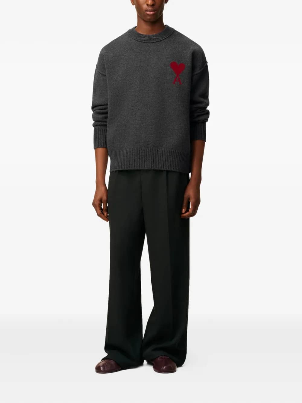 Maglione girocollo Ami de Cœur in lana grigia