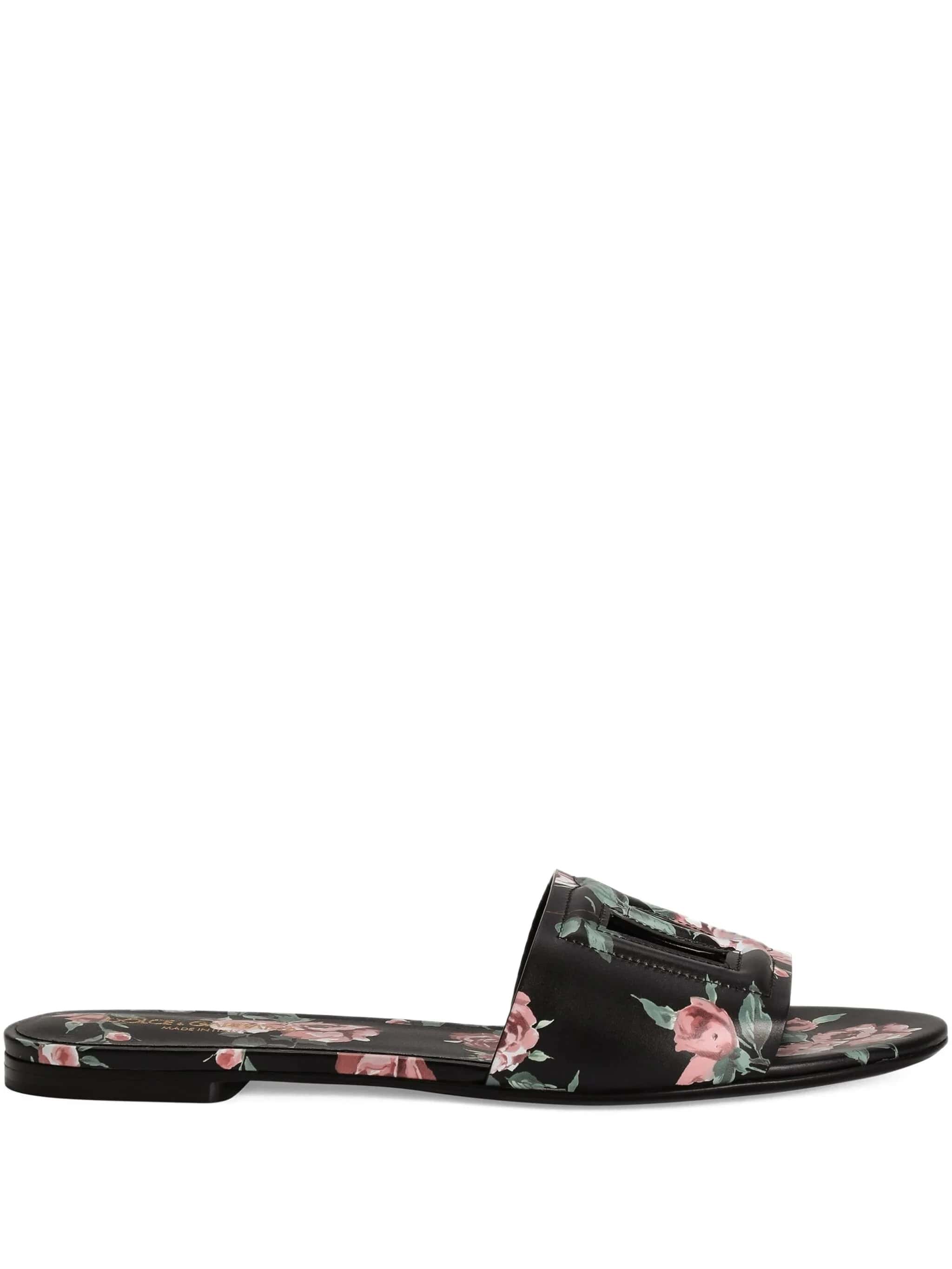 CIABATTA FLAT IN PELLE DI VITELLO STAMPA ROSE