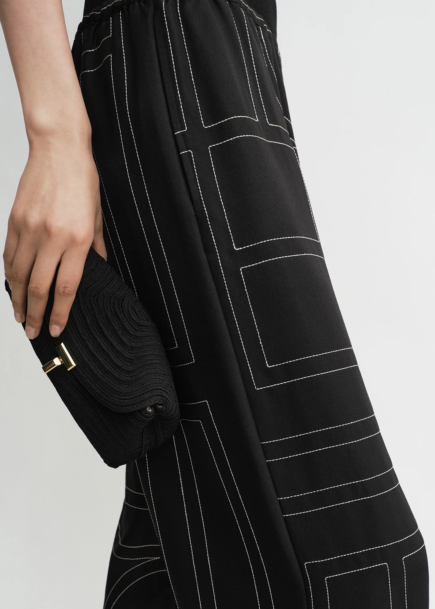 Pantaloni Pigiama in Twill di Seta con Monogramma - Nero