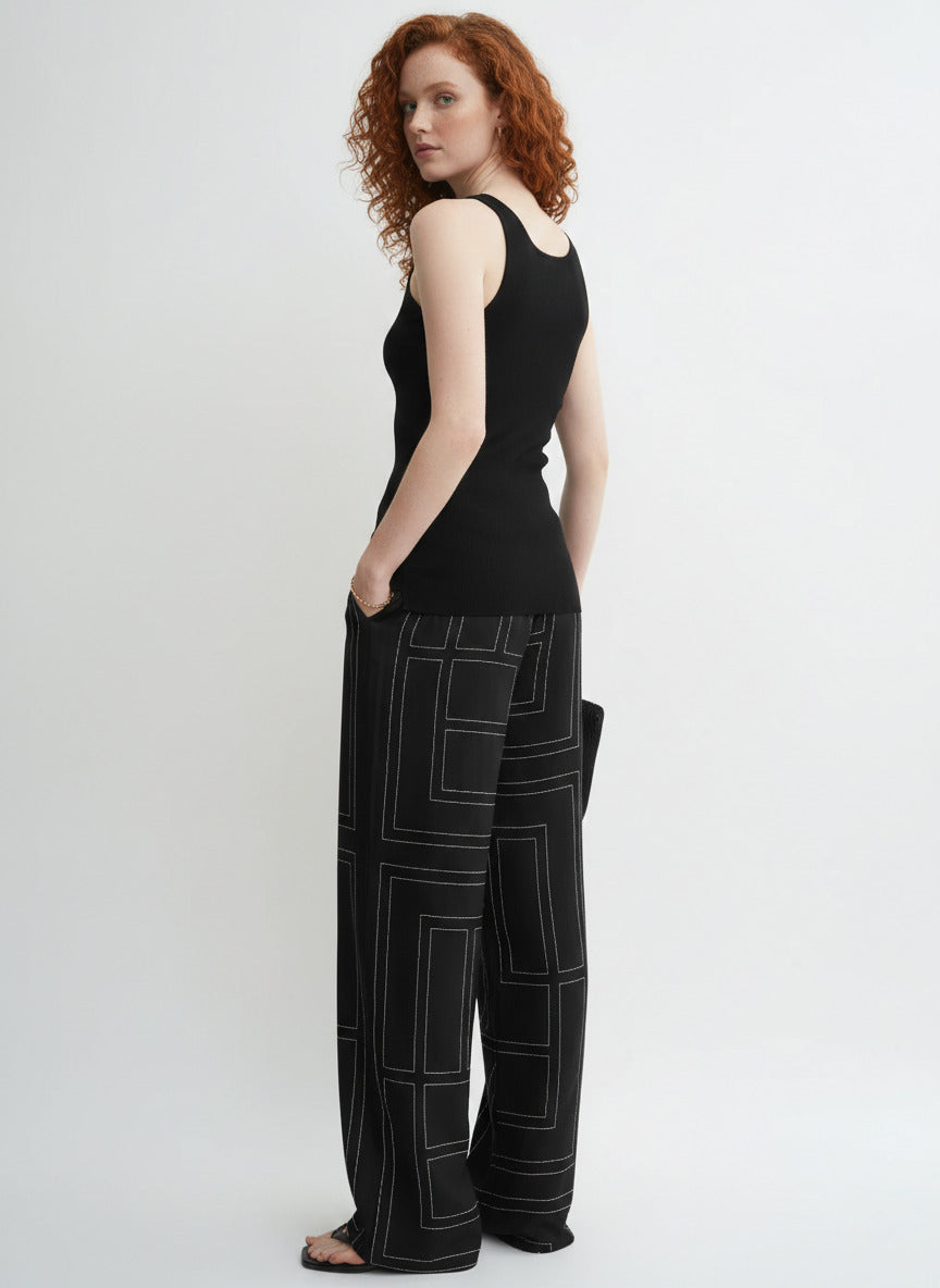 Pantaloni Pigiama in Twill di Seta con Monogramma - Nero