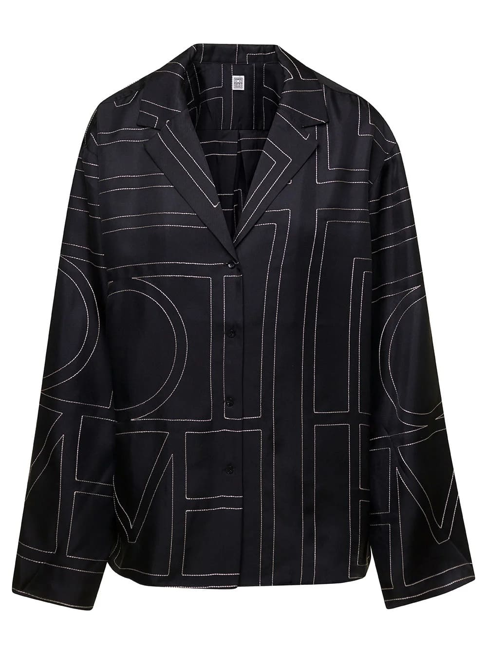 Top Pigiama in Twill di Seta con Monogramma - Nero
