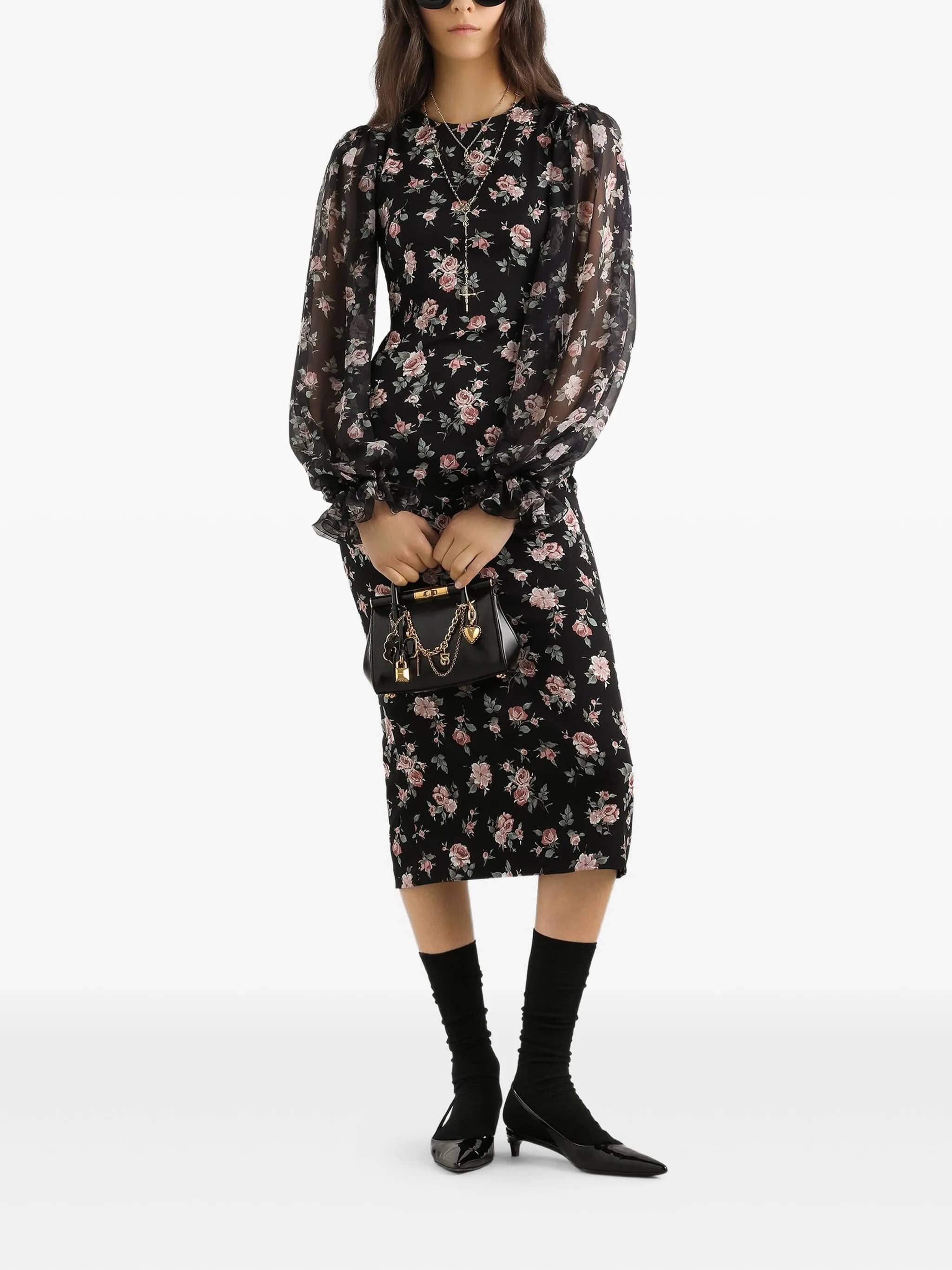 Abito in charmeuse stampa rose vintage