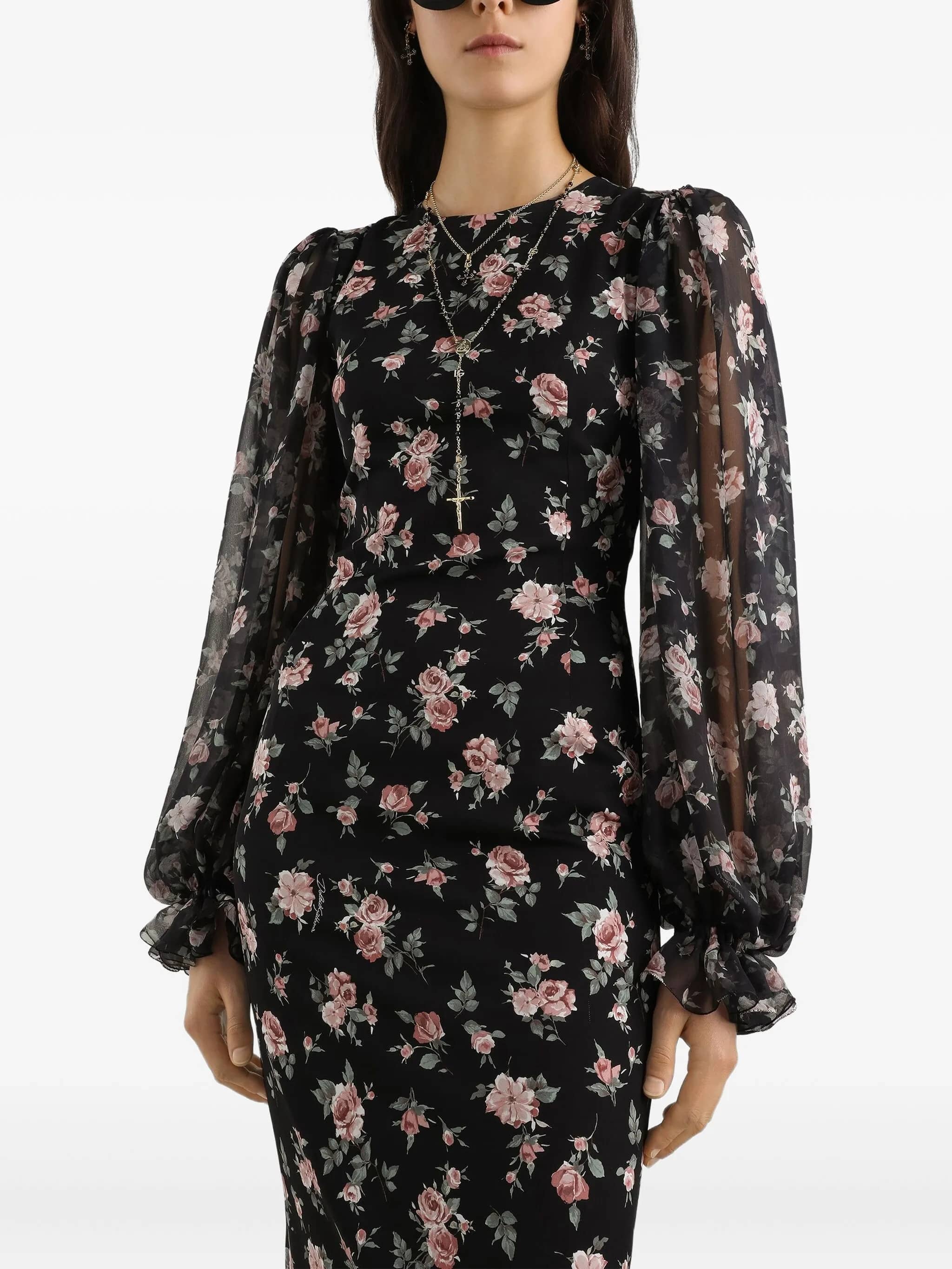 Abito in charmeuse stampa rose vintage