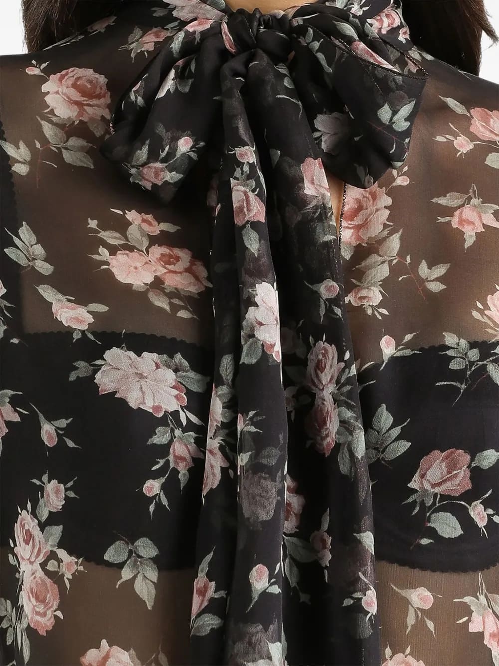 Top in chiffon stampa rose vintage