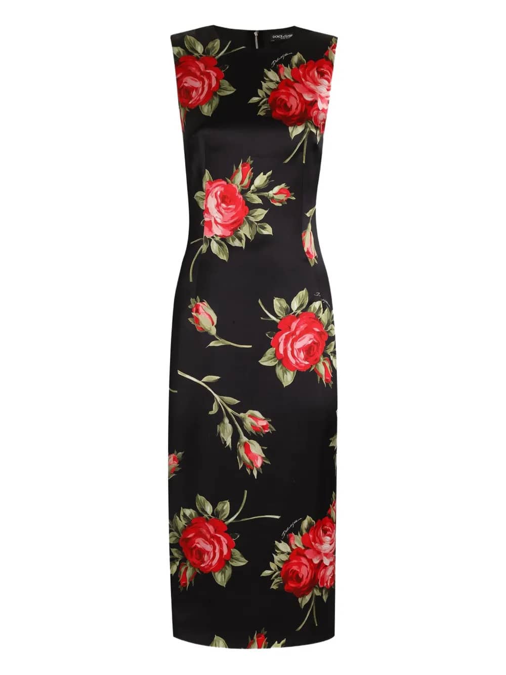 Abito in raso stampa bouquet rose