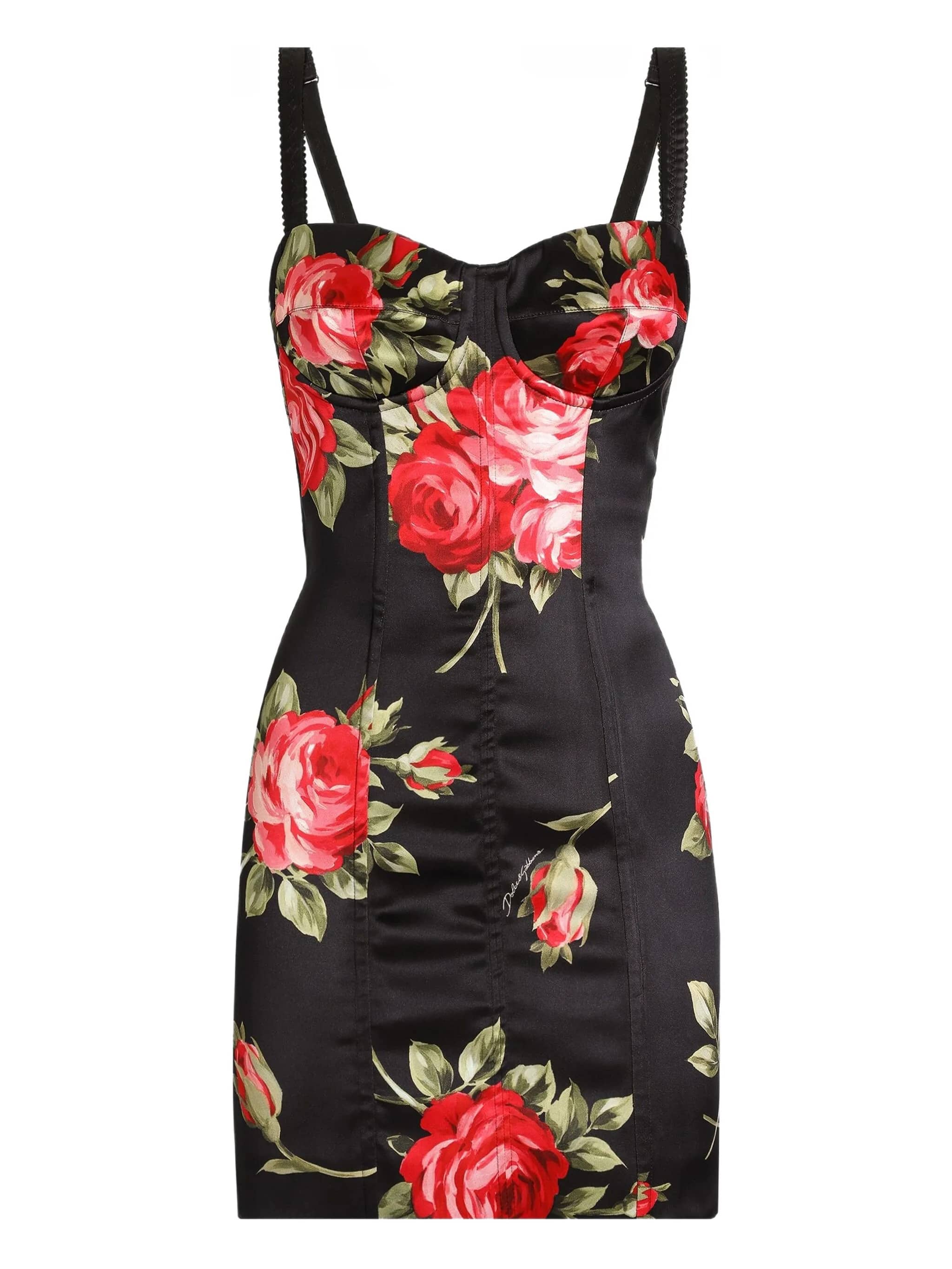 ABITO IN RASO STAMPA BOUQUET ROSE