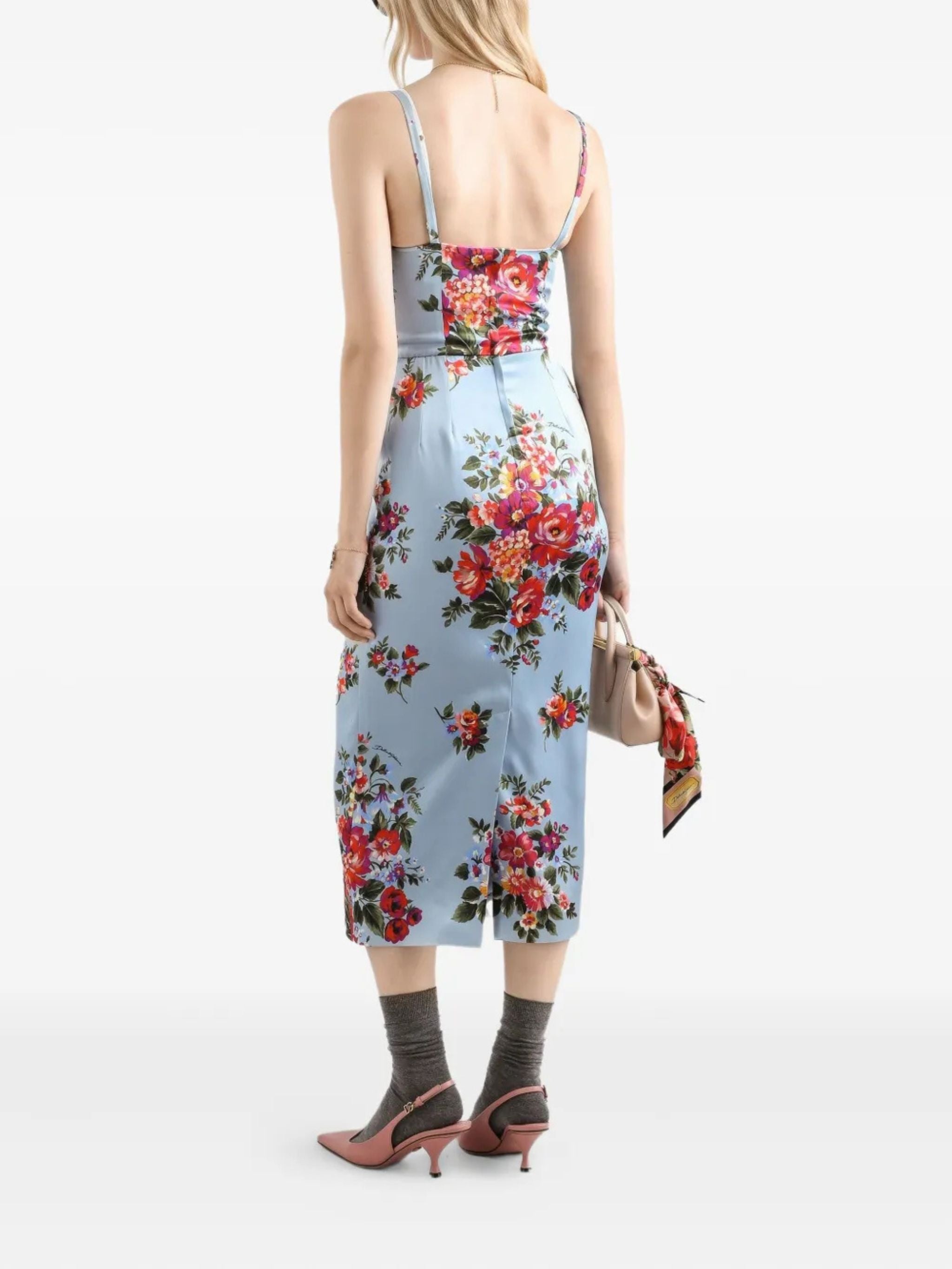 Abito midi a fiori con scollo a V