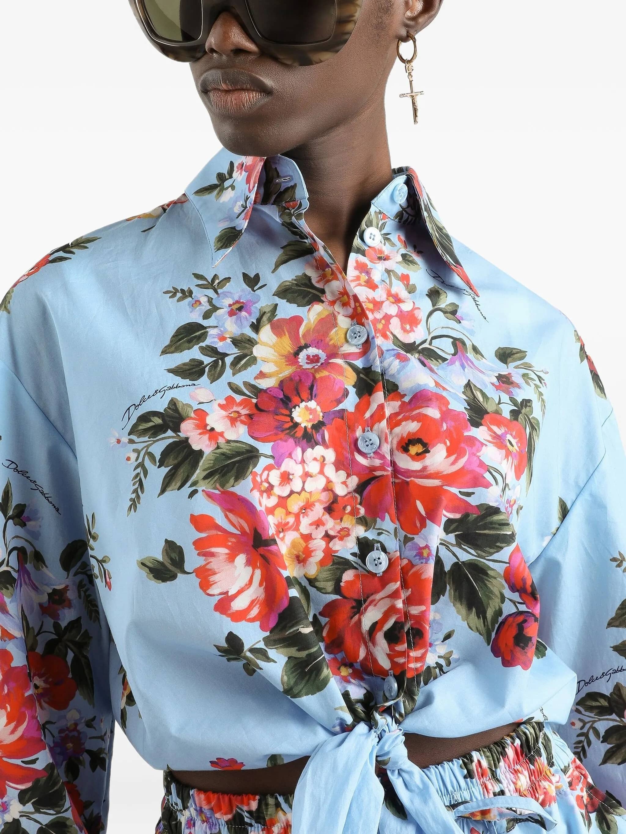 Camicia in cotone stampa mazzo di fiori
