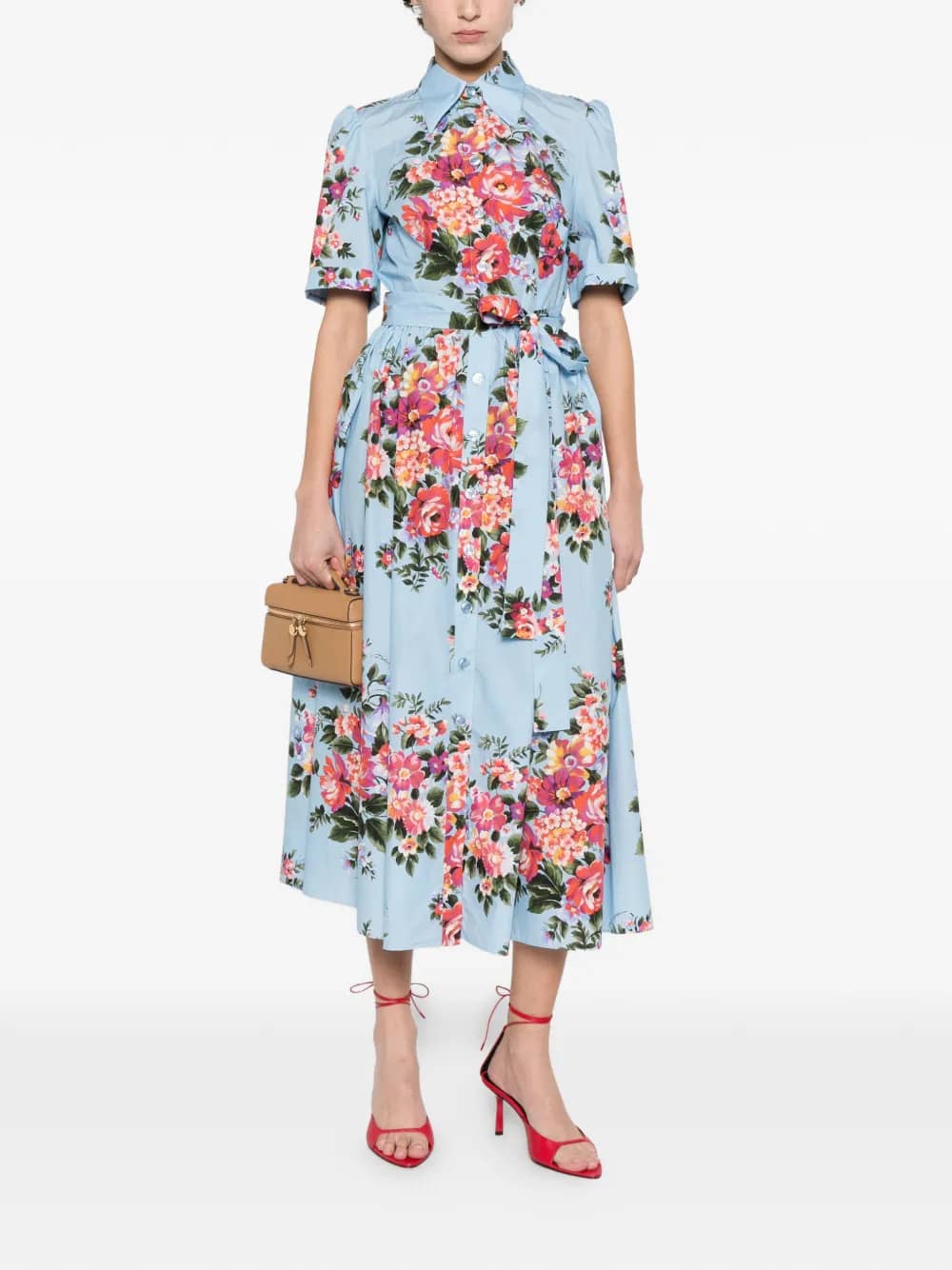 Abito midi con cintura e stampa floreale