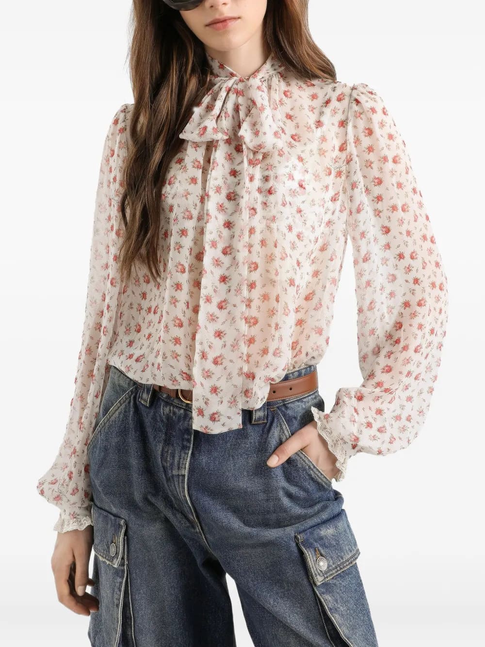 Top in chiffon stampa roselline