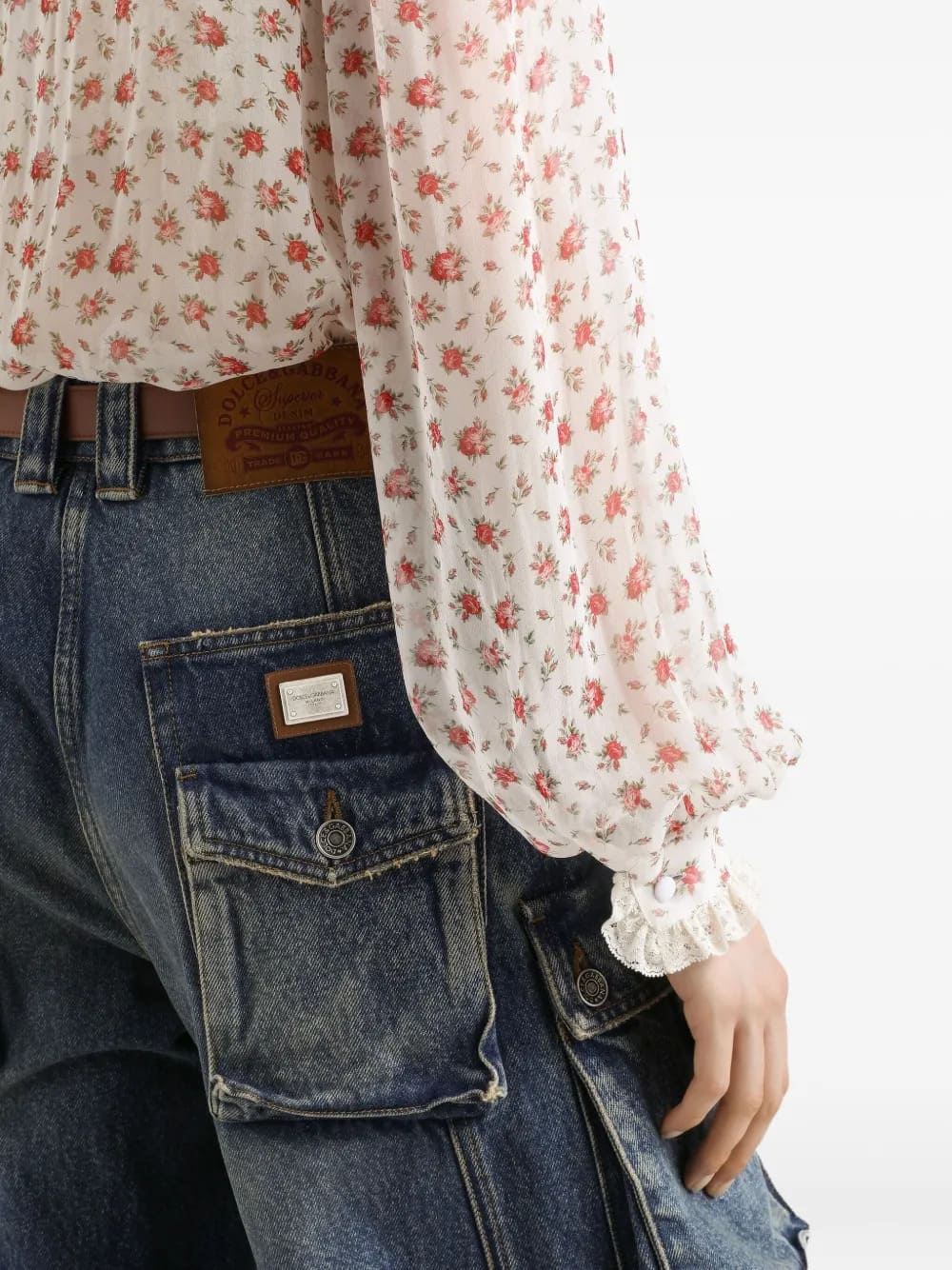 Top in chiffon stampa roselline