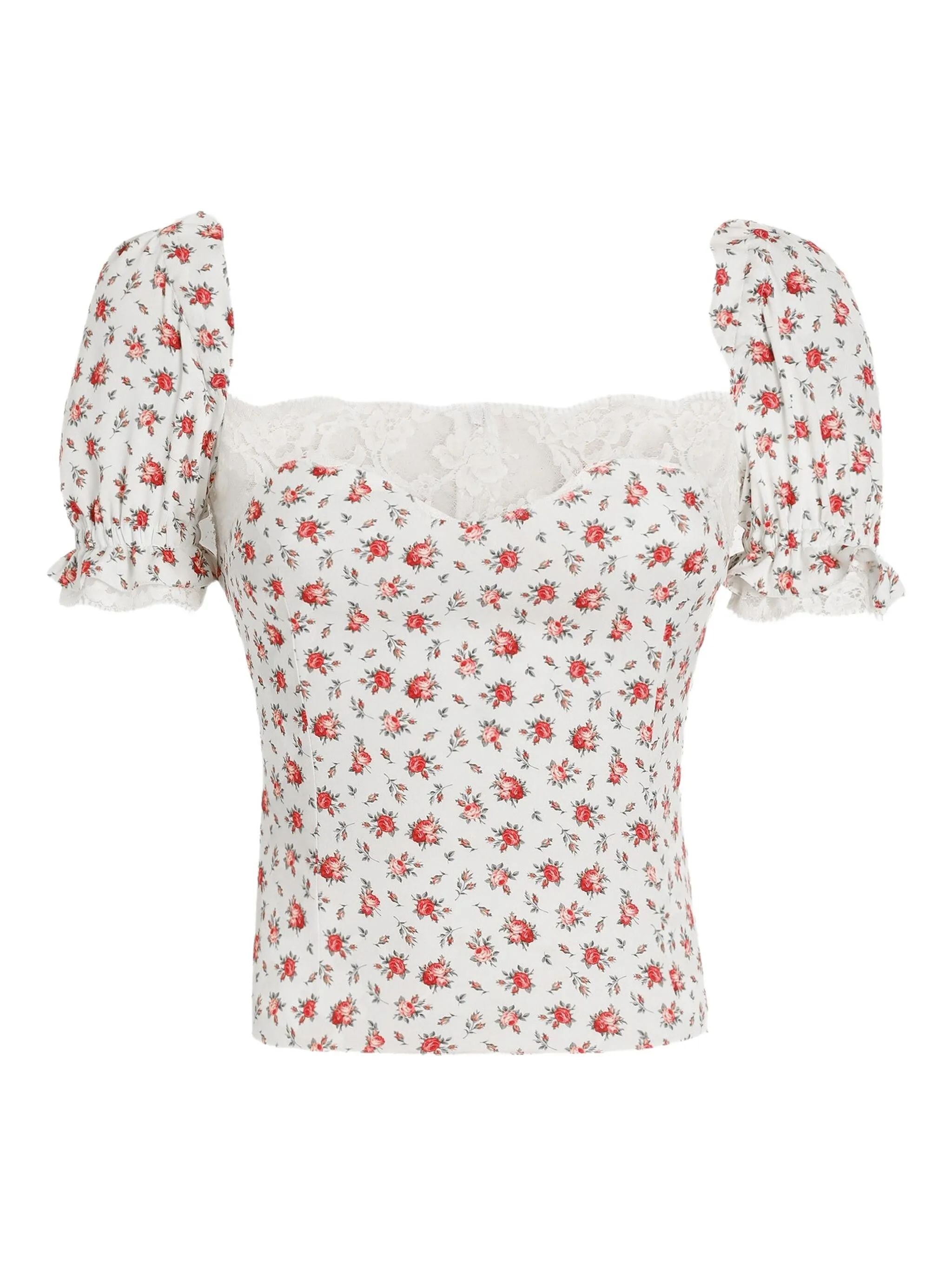 Top in charmeuse stampa roselline