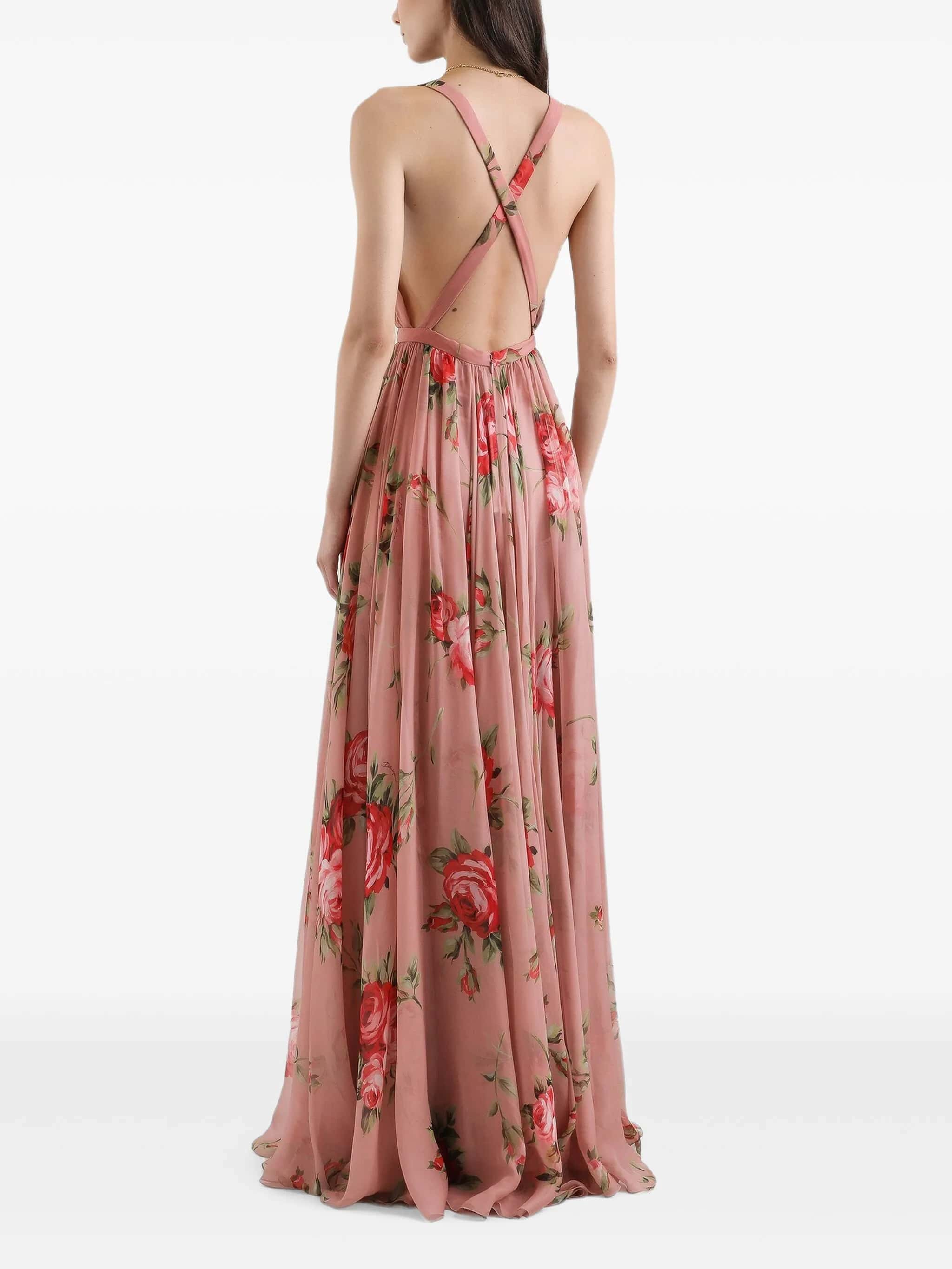 Abito in chiffon stampa bouquet rose