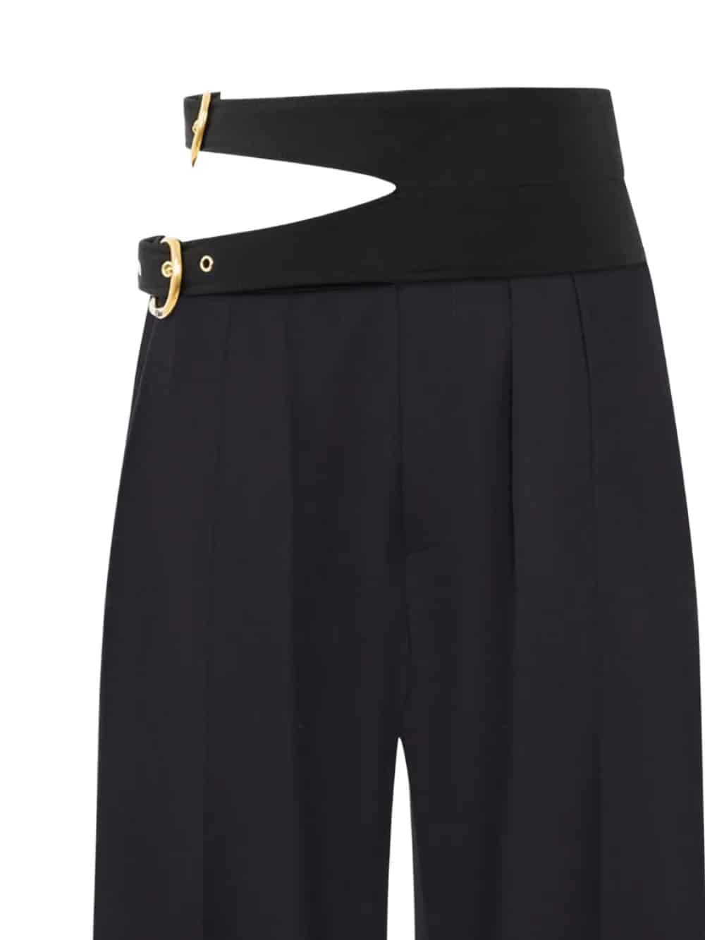 PANTALONI SARTORIALI A VITA ALTA IN LANA GRAIN DE POUDRE