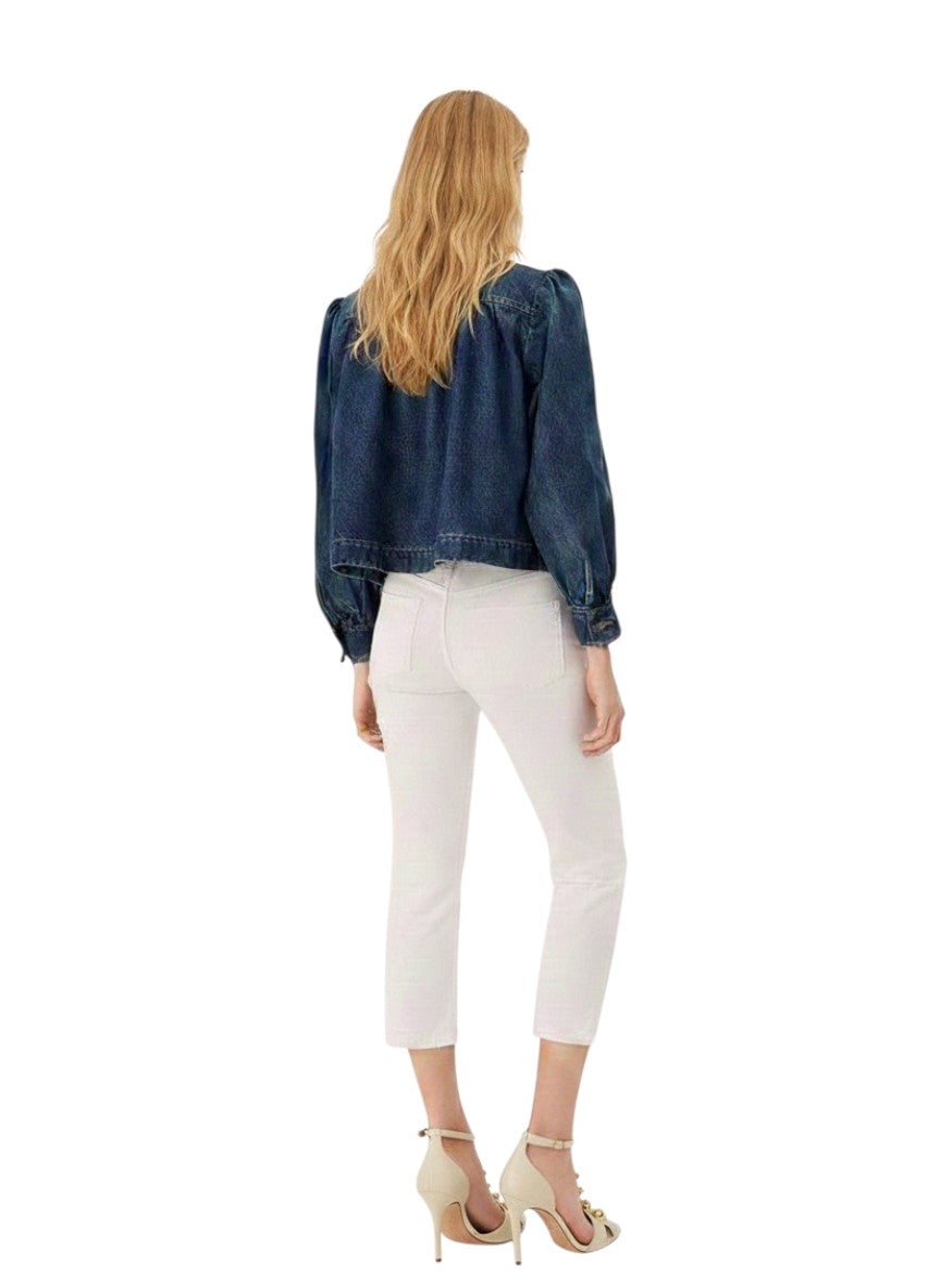 Giacca arricciata a collo alto in denim