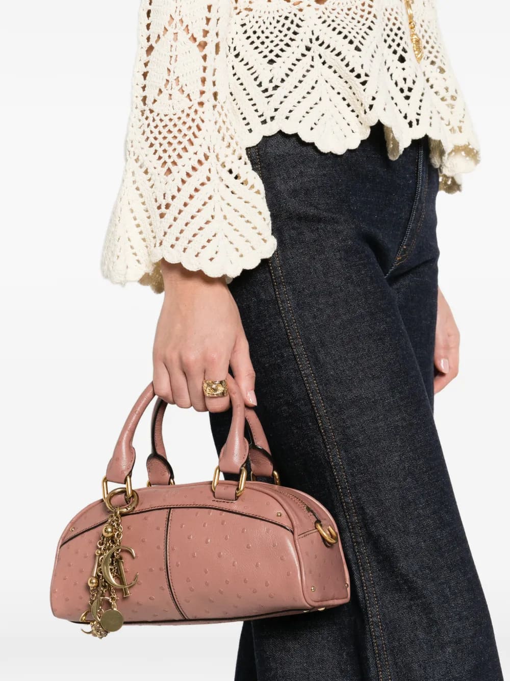 Borsa bowling Chloé piccola in pelle effetto struzzo