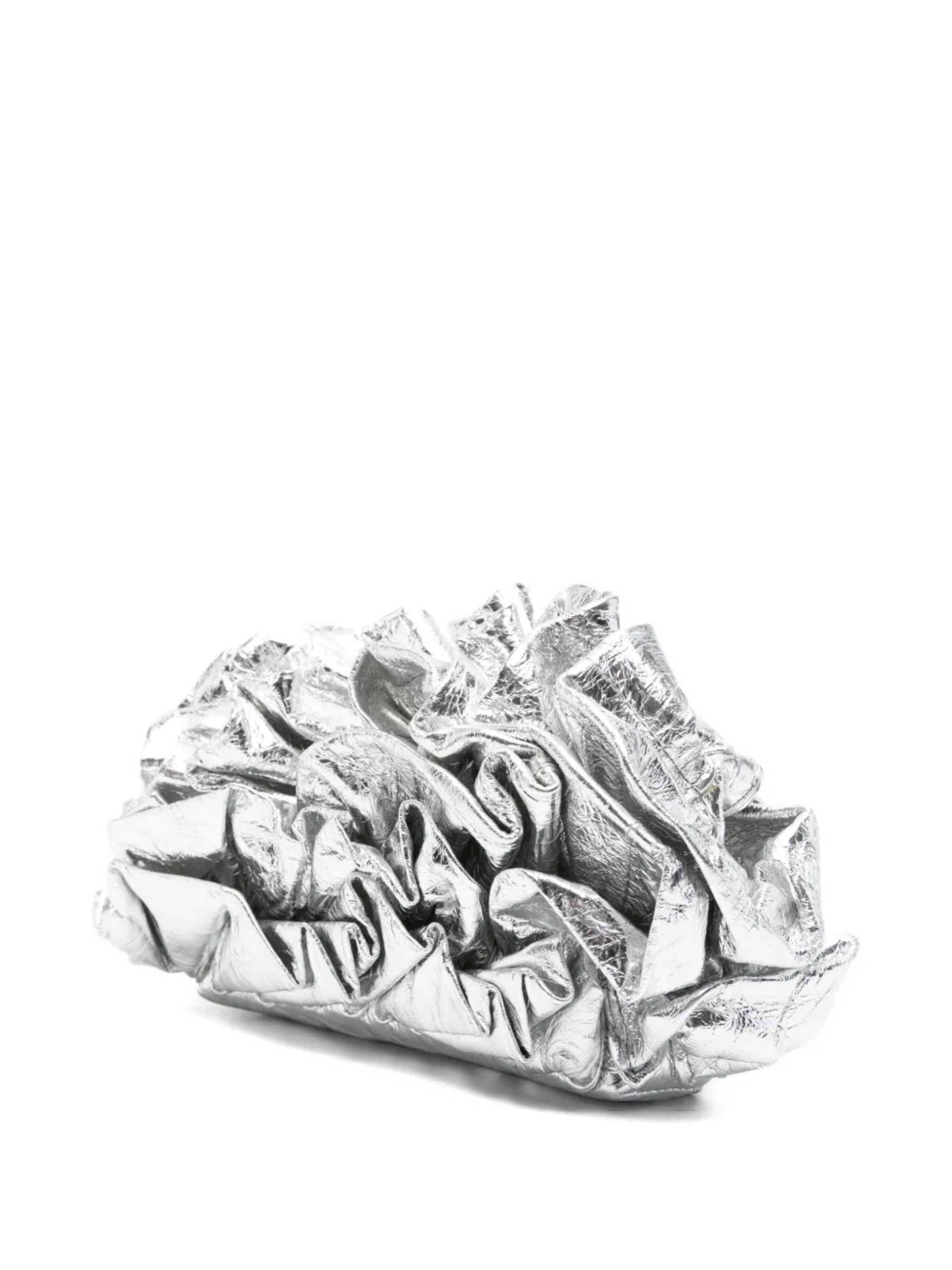 Clutch in pelle metallizzata con volant