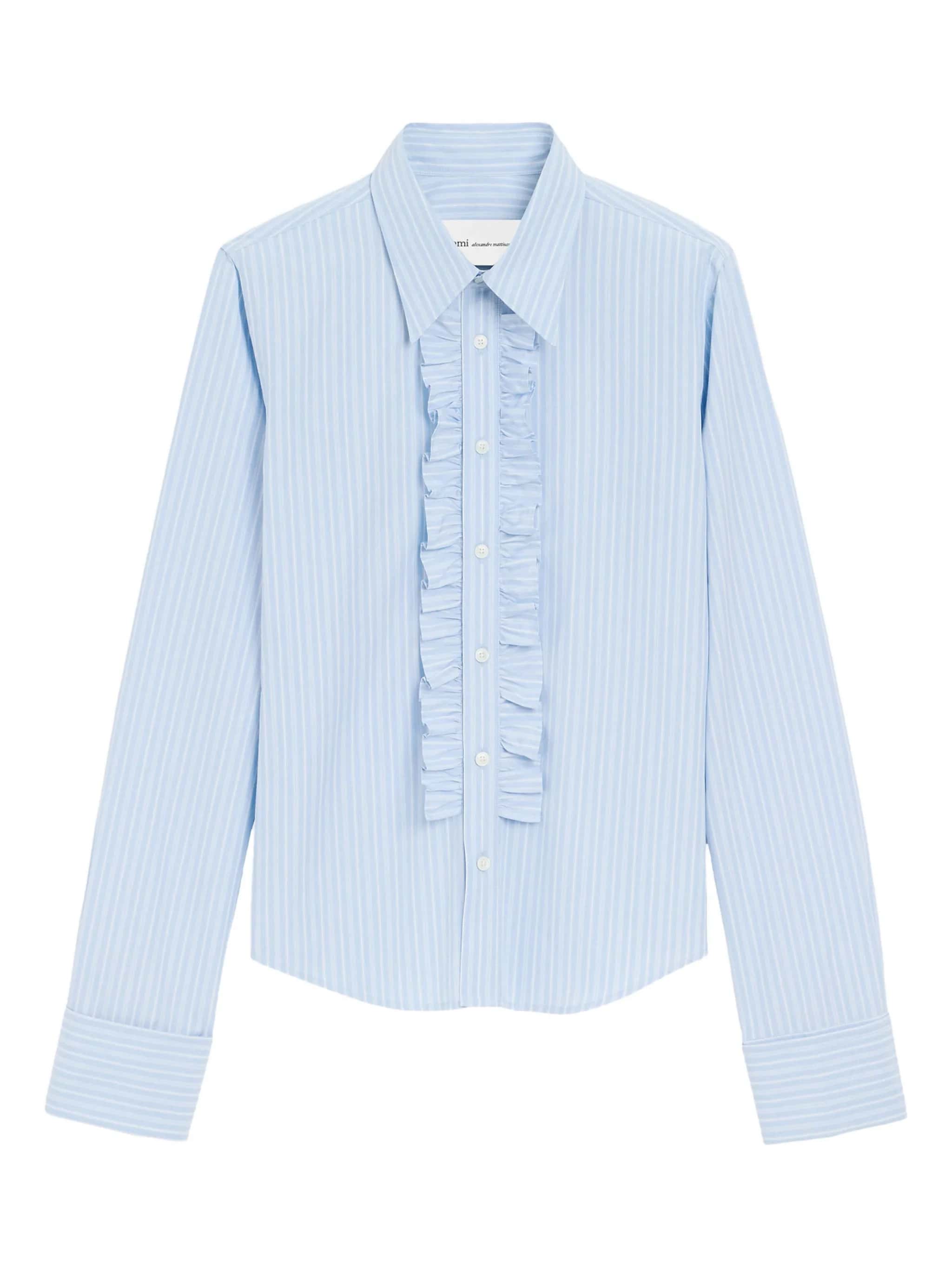 AMI Striped Ruffled Shirt