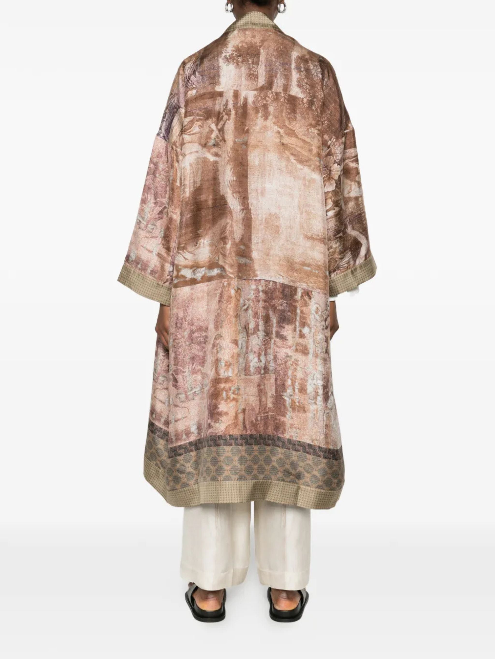 Kimono in seta con stampa rosa antico