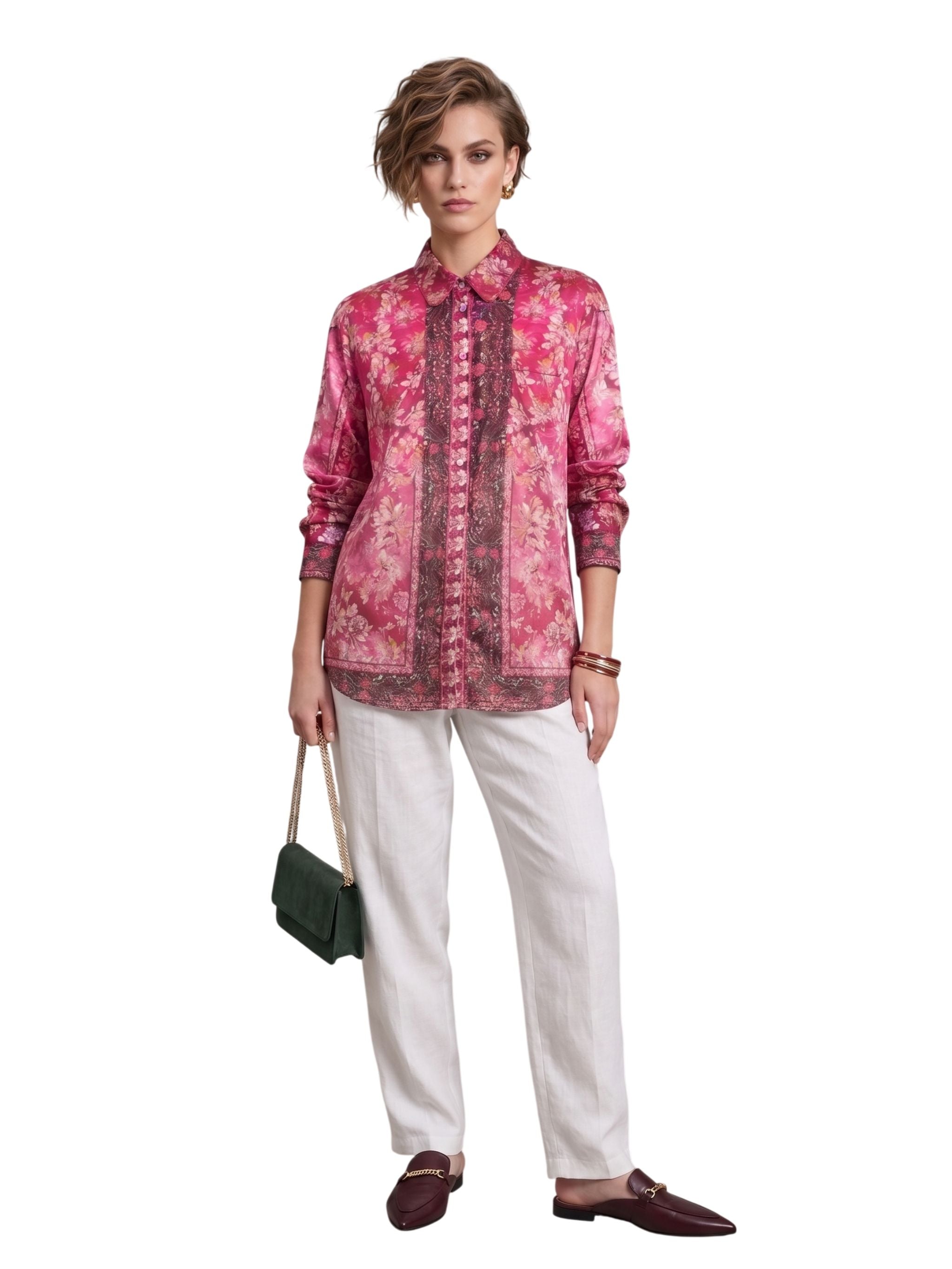 Floral-print silk shirt