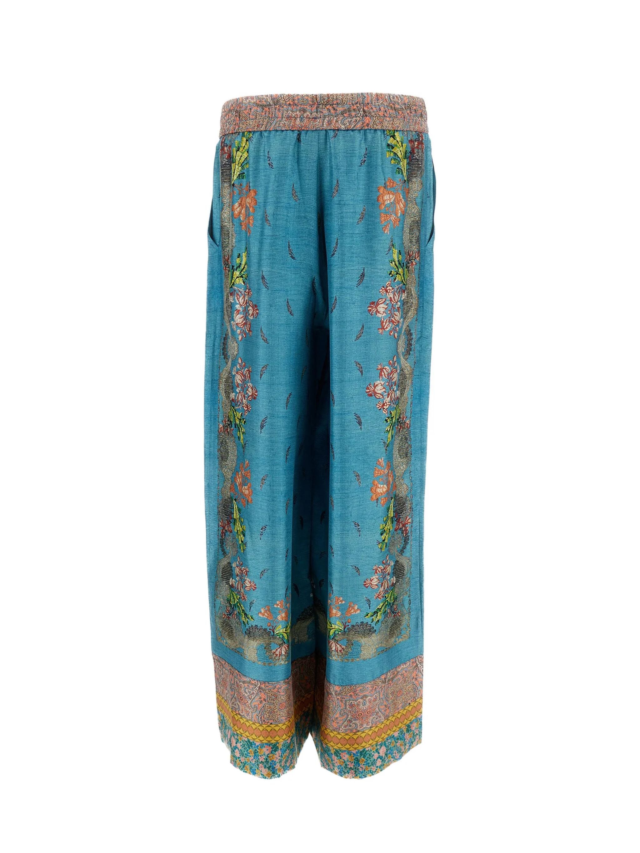 Pantaloni Aloe in seta con stampa blu