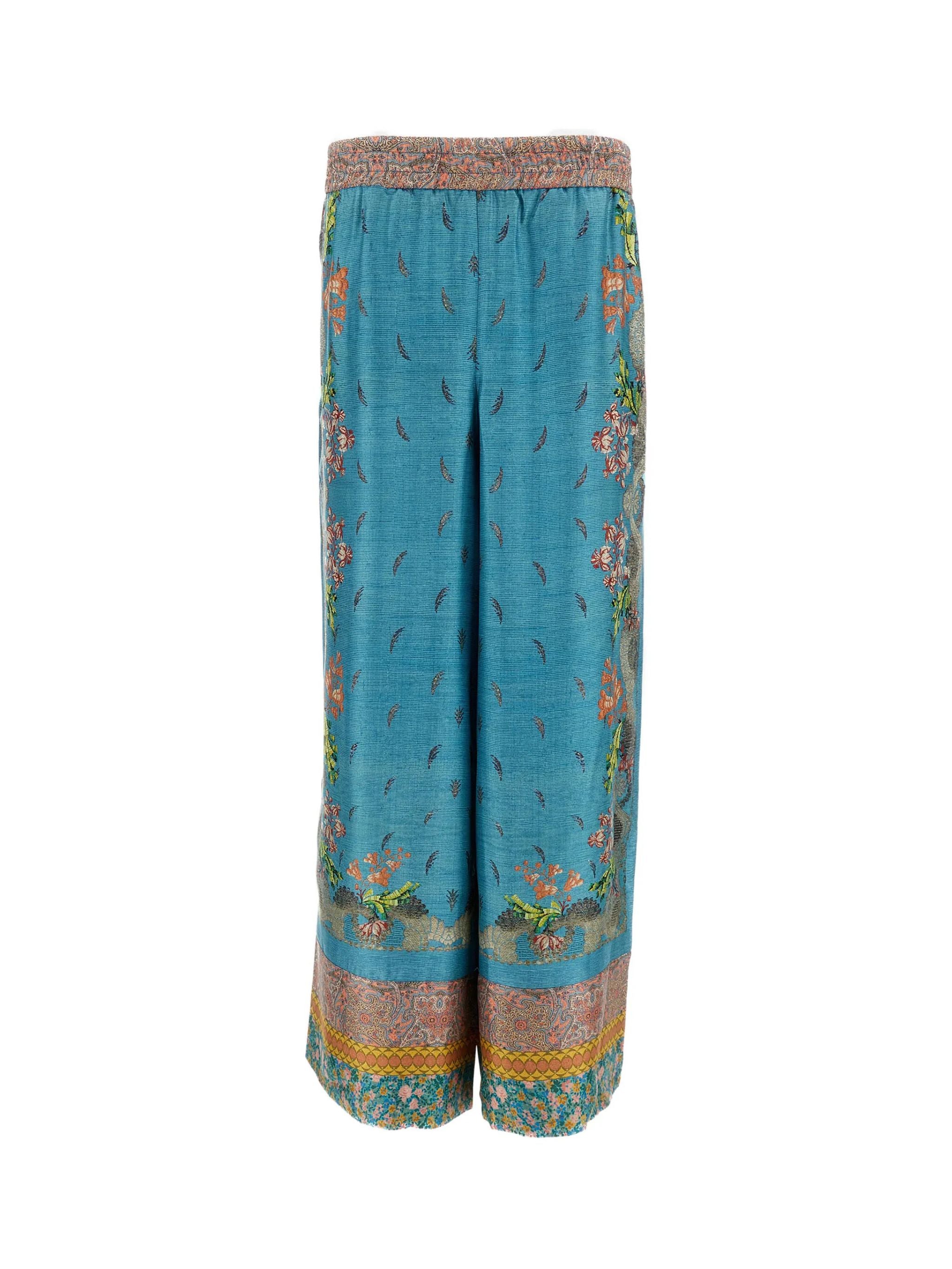 Pantaloni Aloe in seta con stampa blu