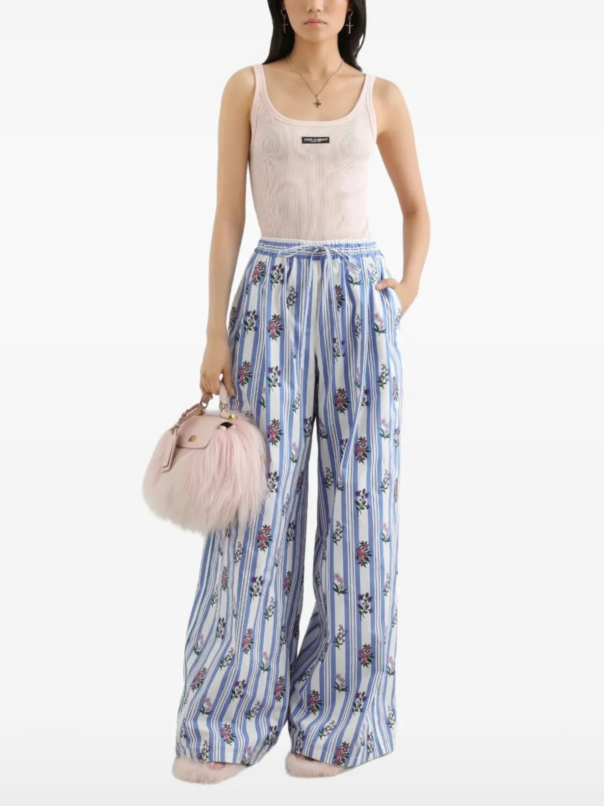 Canotta a costine con logo D&G