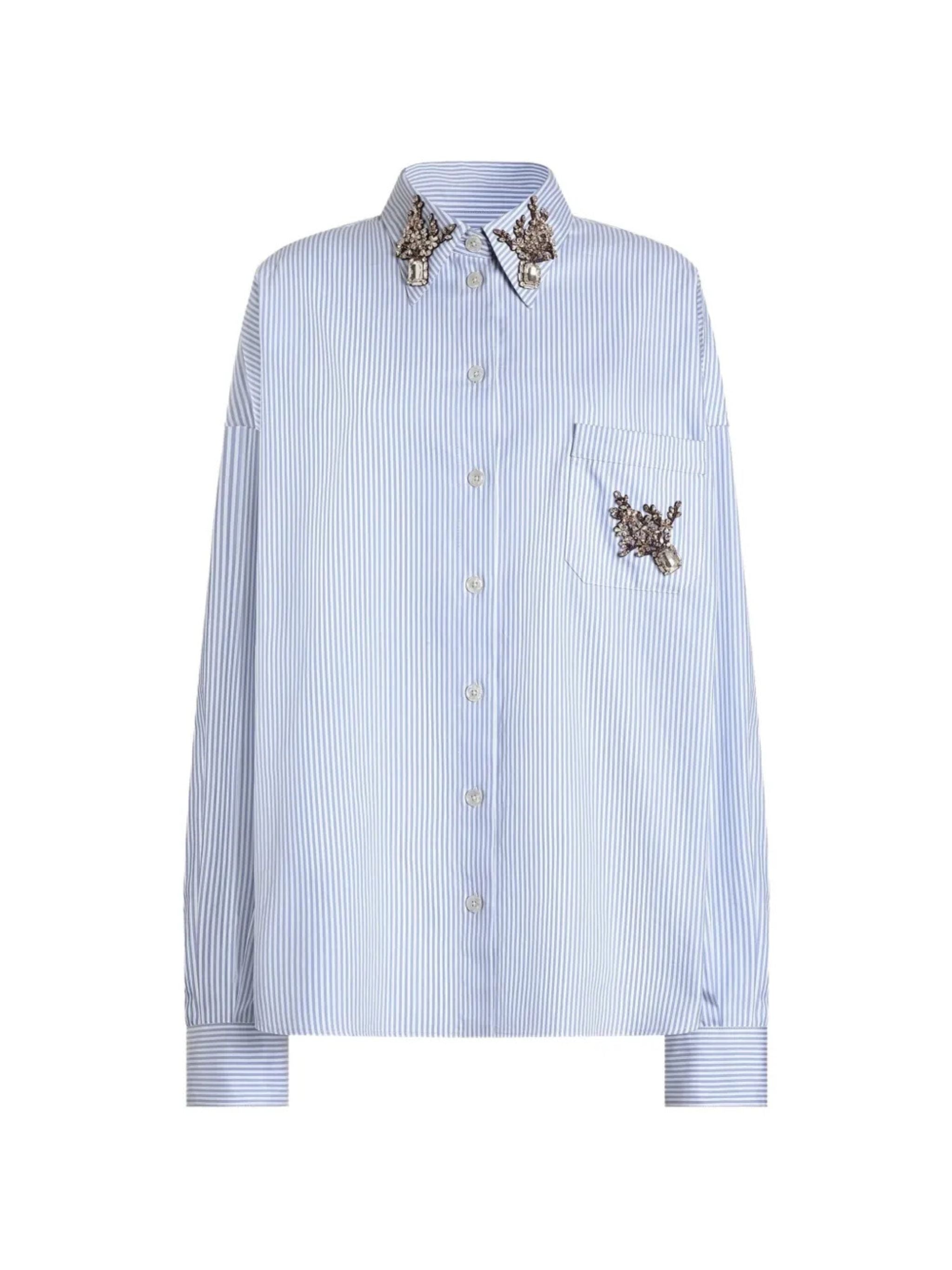 Camicia oversize a righe con ricami Gioiello