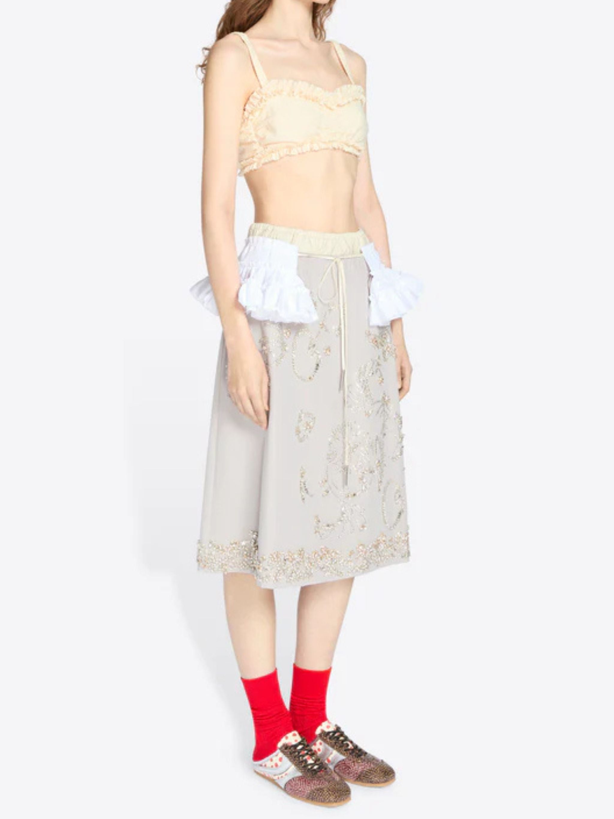 Top a reggiseno in cotone con ruches