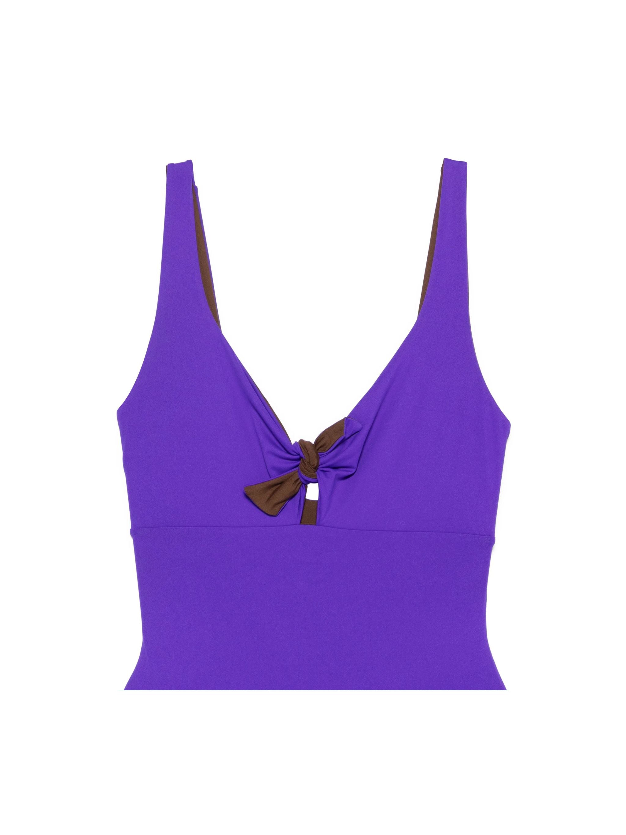 Reversible two-tone one-piece swimsuit in purple/coffee