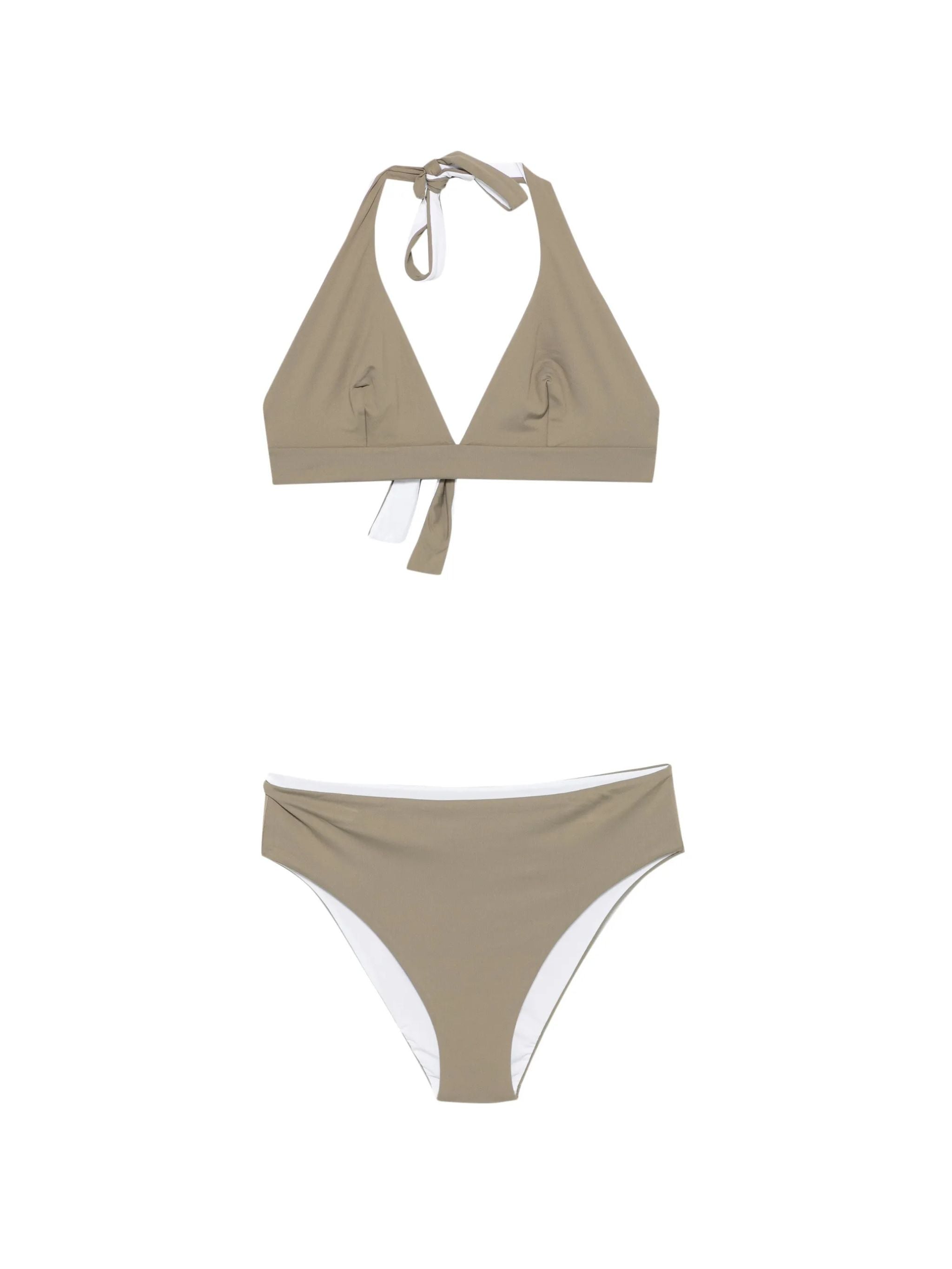 Bikini a triangolo bicolore Sabbia/Bianco