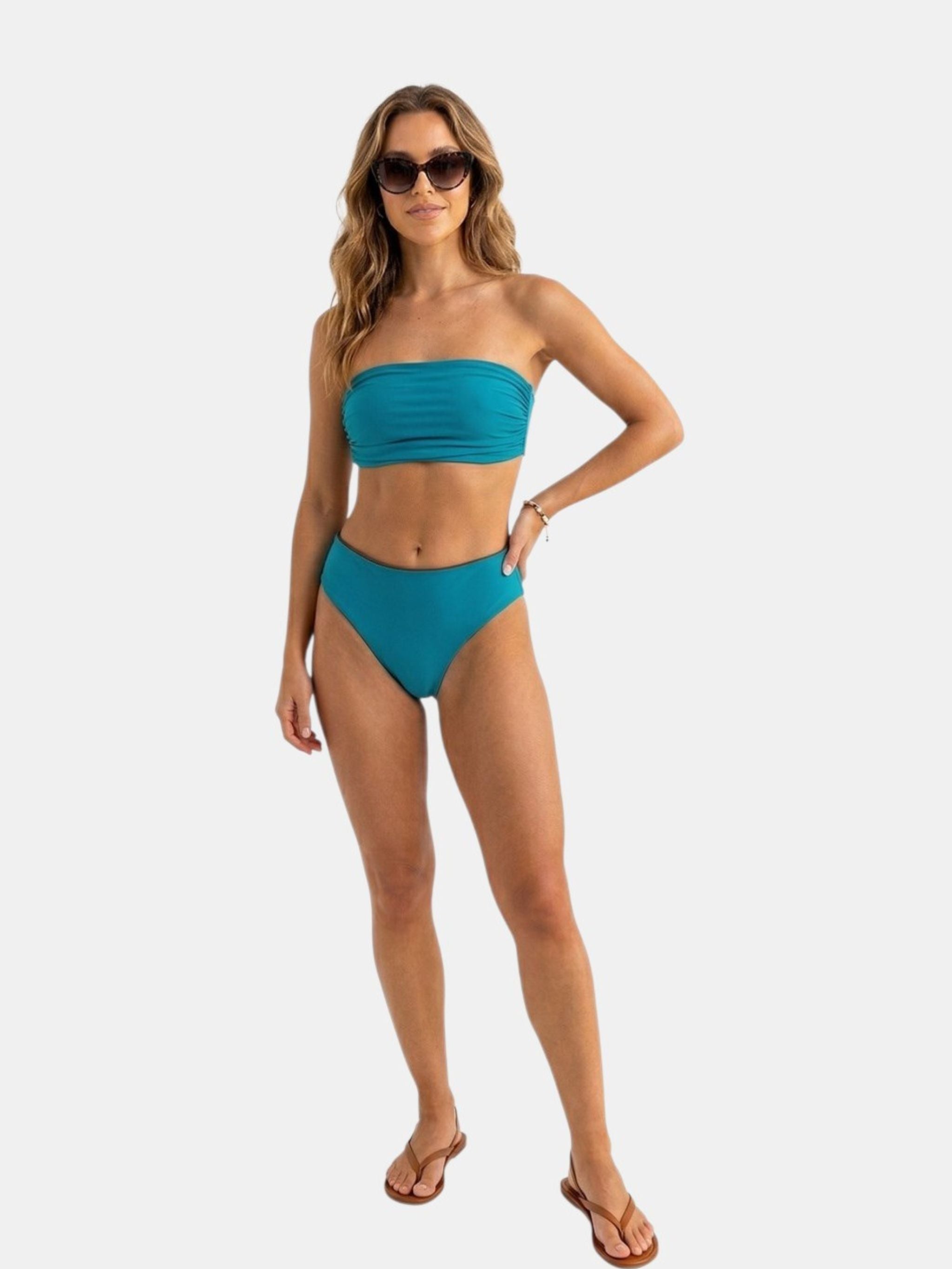 Bikini bicolore a fascia Laguna/Caffé