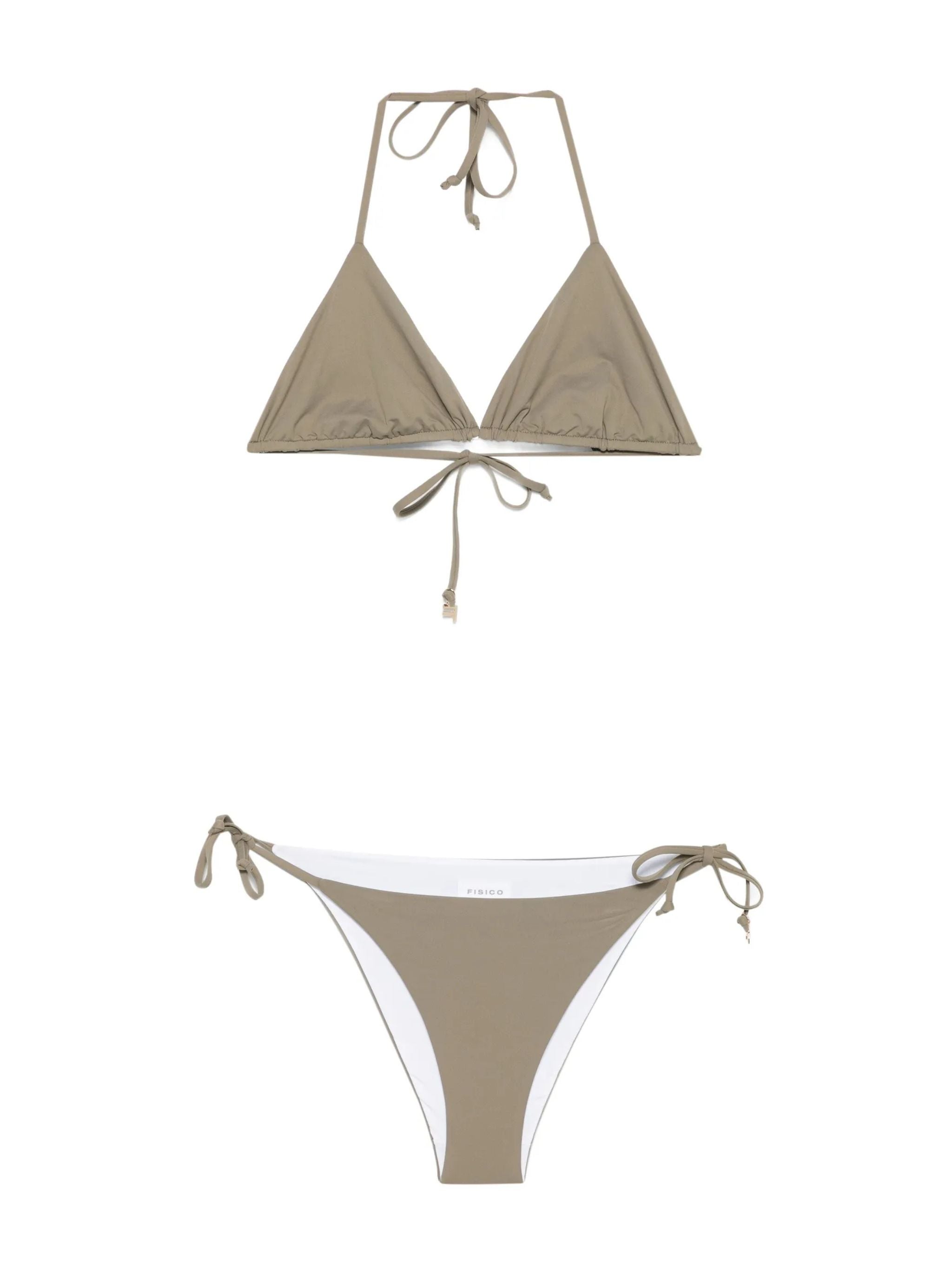 Bikini a triangolo bicolore reversibile sabbia/bianco