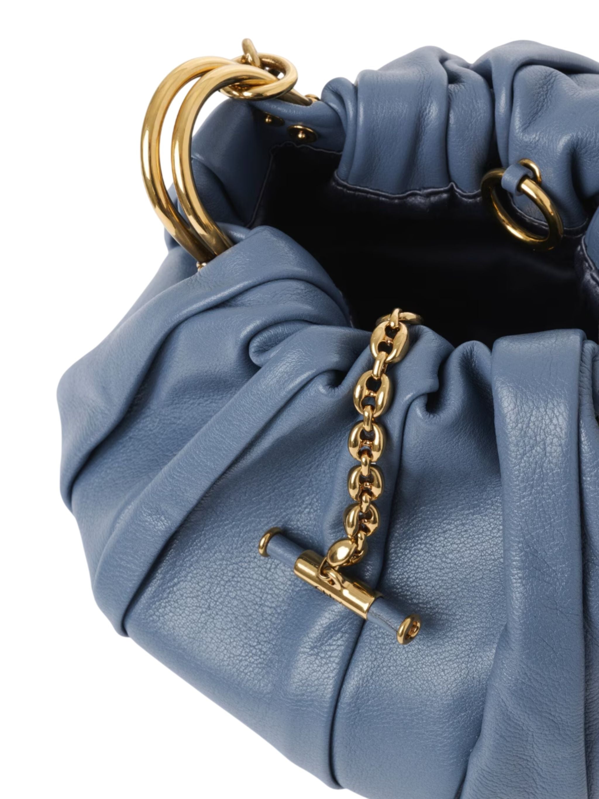 Borsa a spalla Chloé Plissé con catena in pelle plissettata Ashes Blue