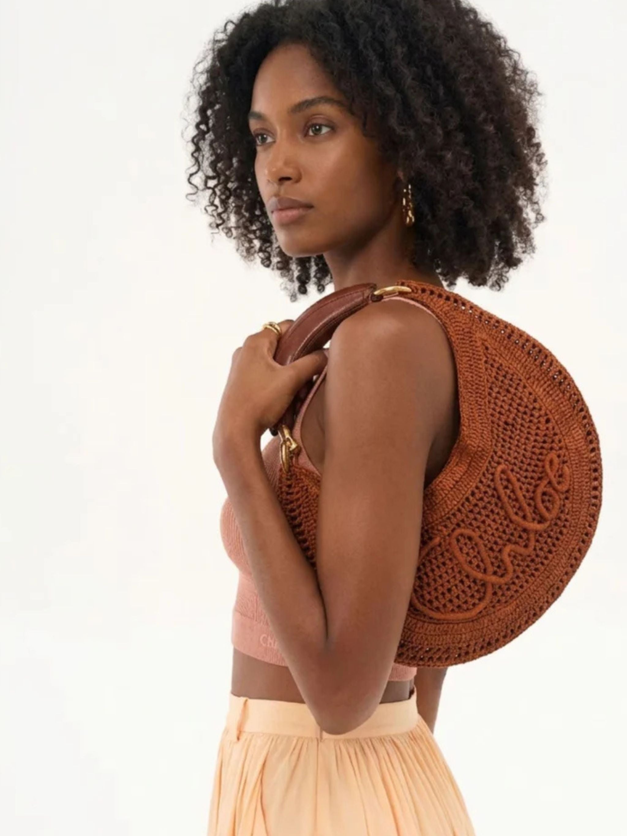 Borsa Hobo Summer Banana in rafia - Clay Brown