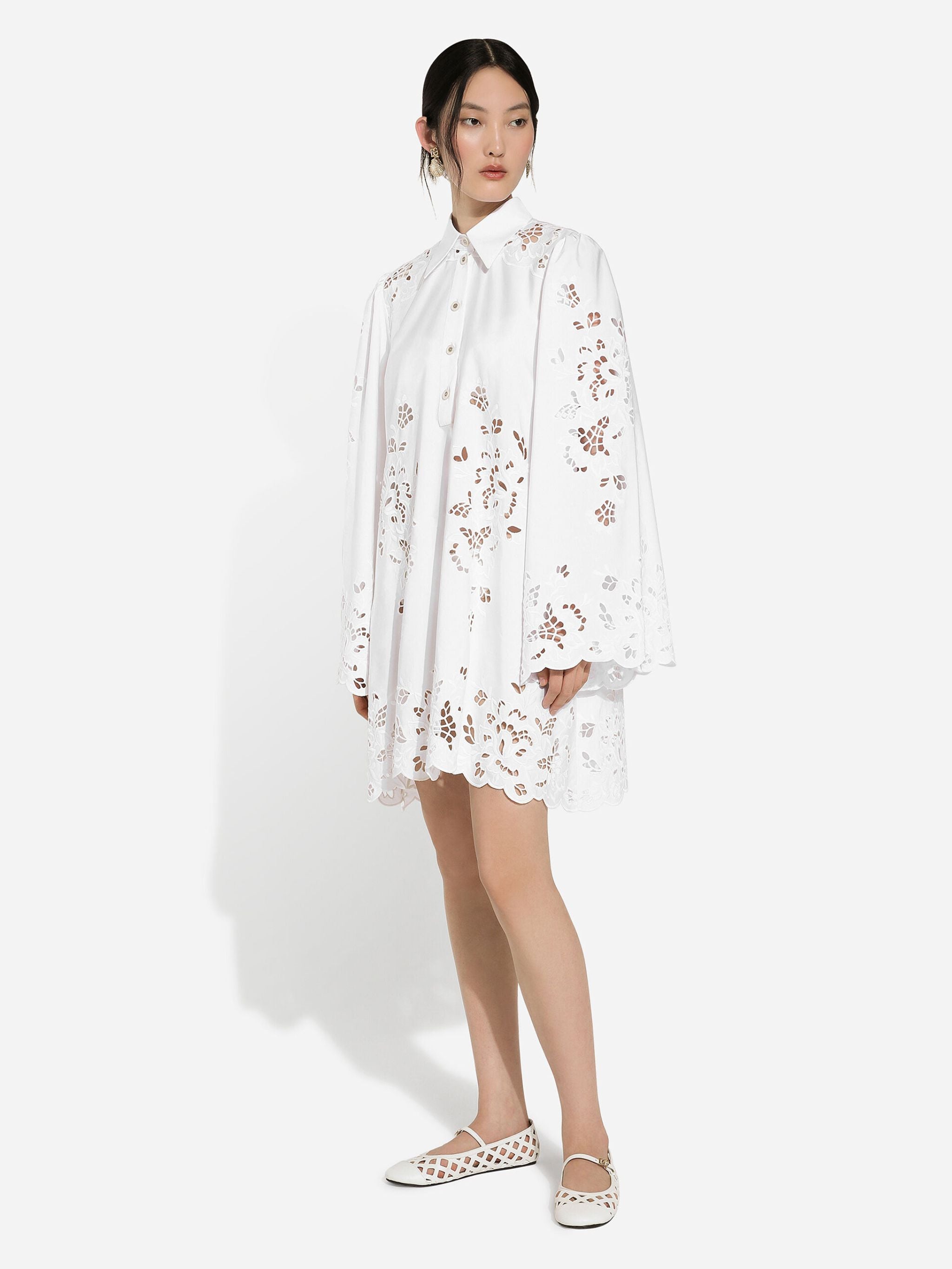 Abito chemisier in popeline di cotone con dettagli cut-out