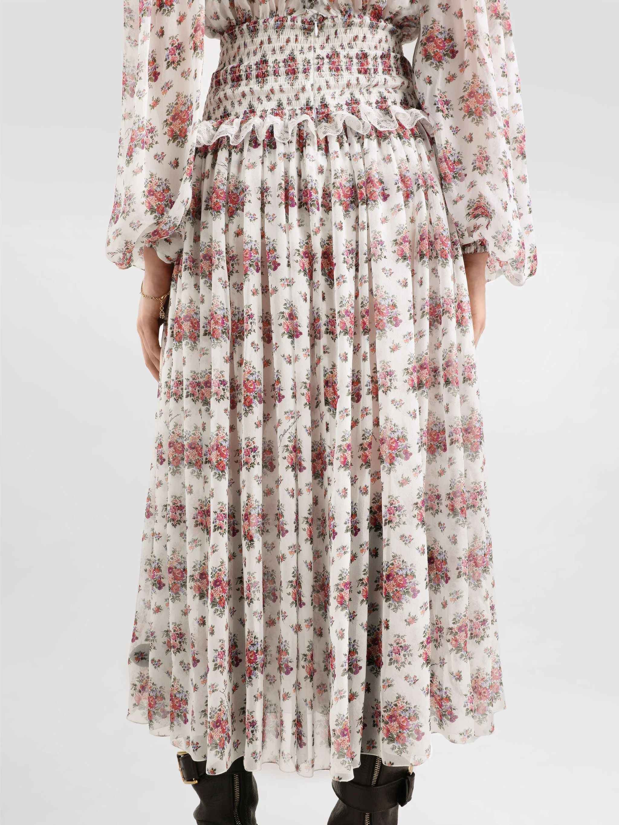 Abito lungo in chiffon stampa mazzolini di fiori