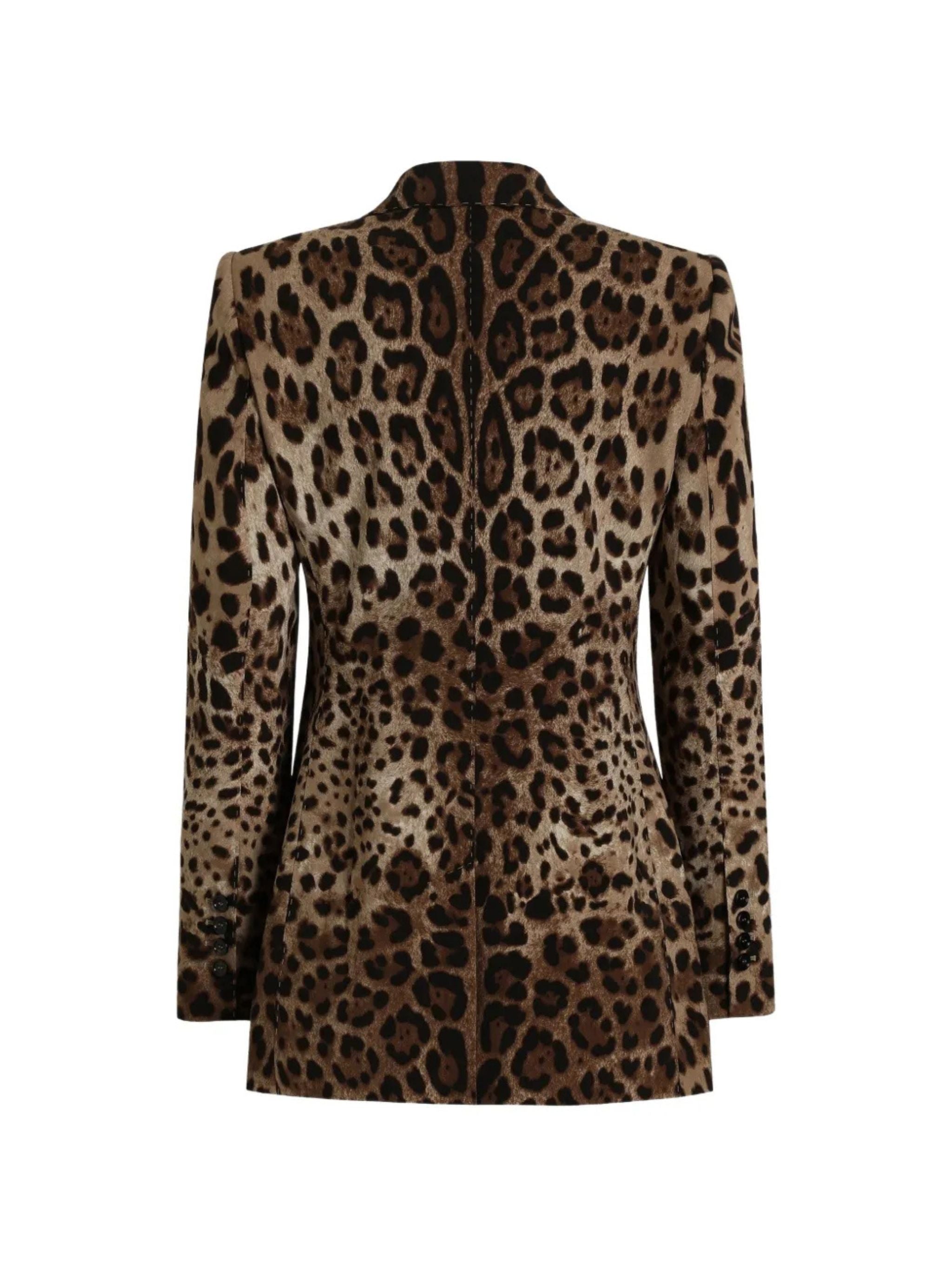 Giacca monopetto in lana con stampa Leopardata