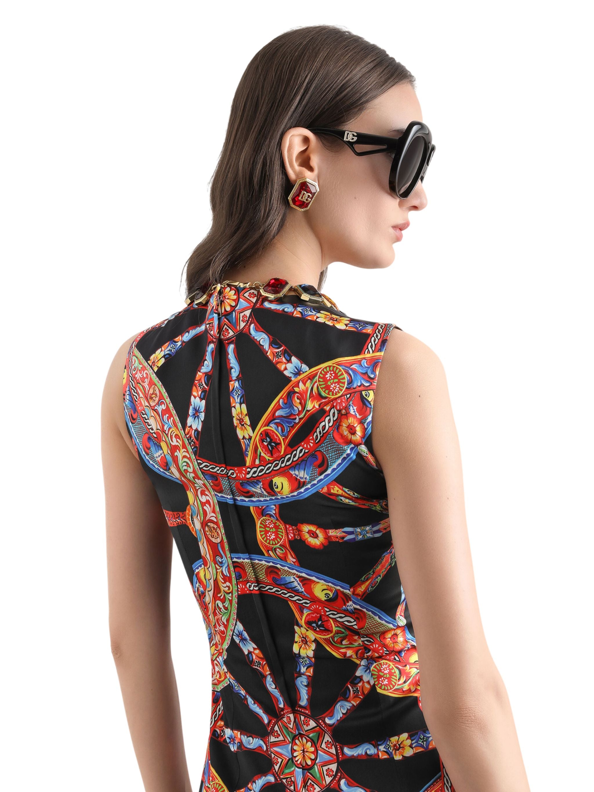 Carretto-print satin dress