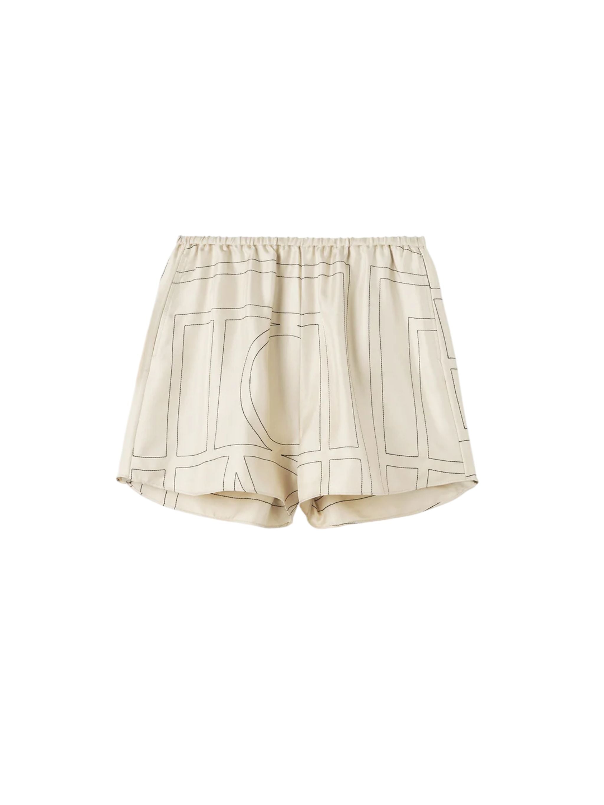 Shorts da pigiama in seta con monogramma color avorio