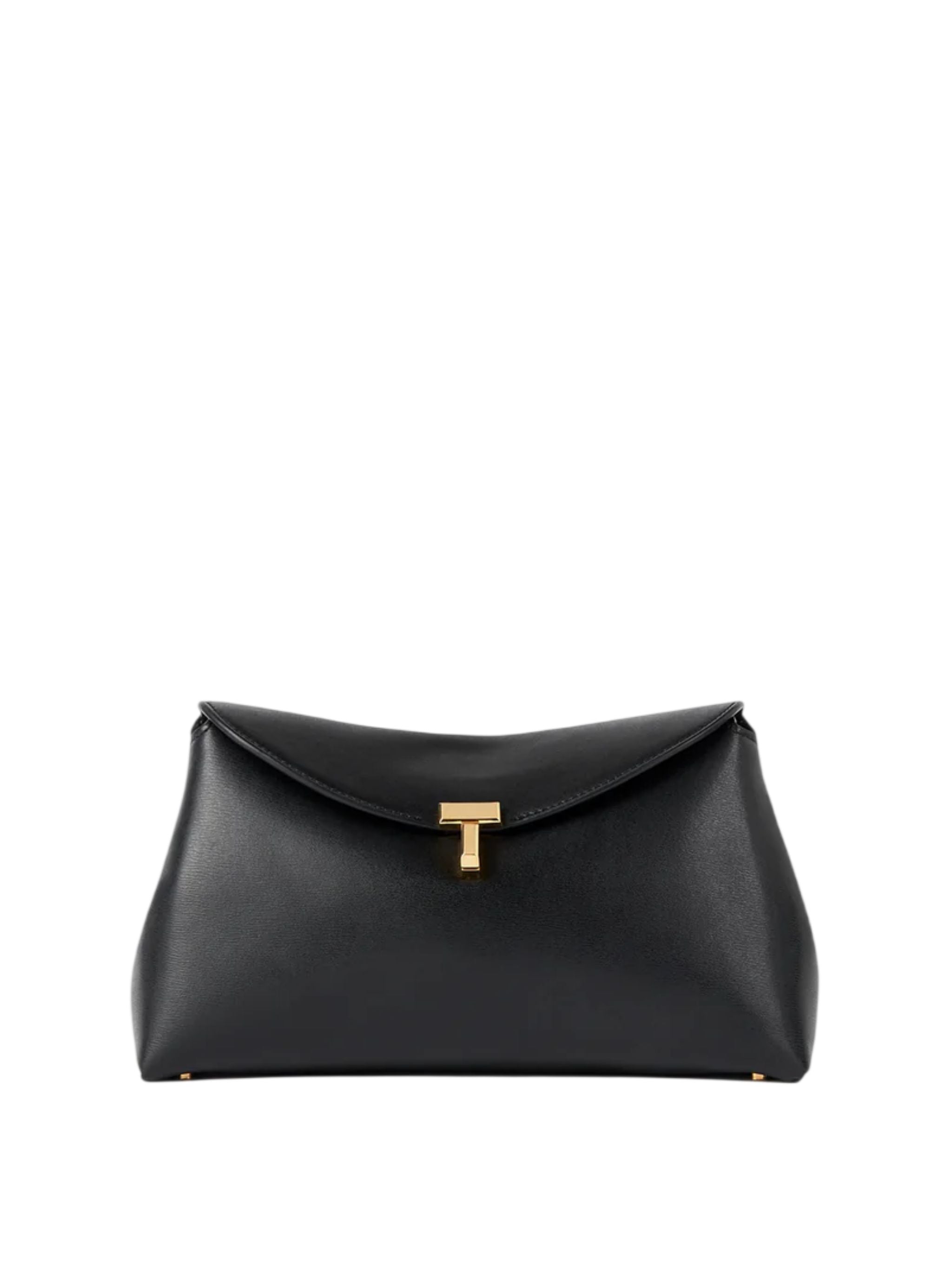 Pochette in pelle nera con chiusura a T