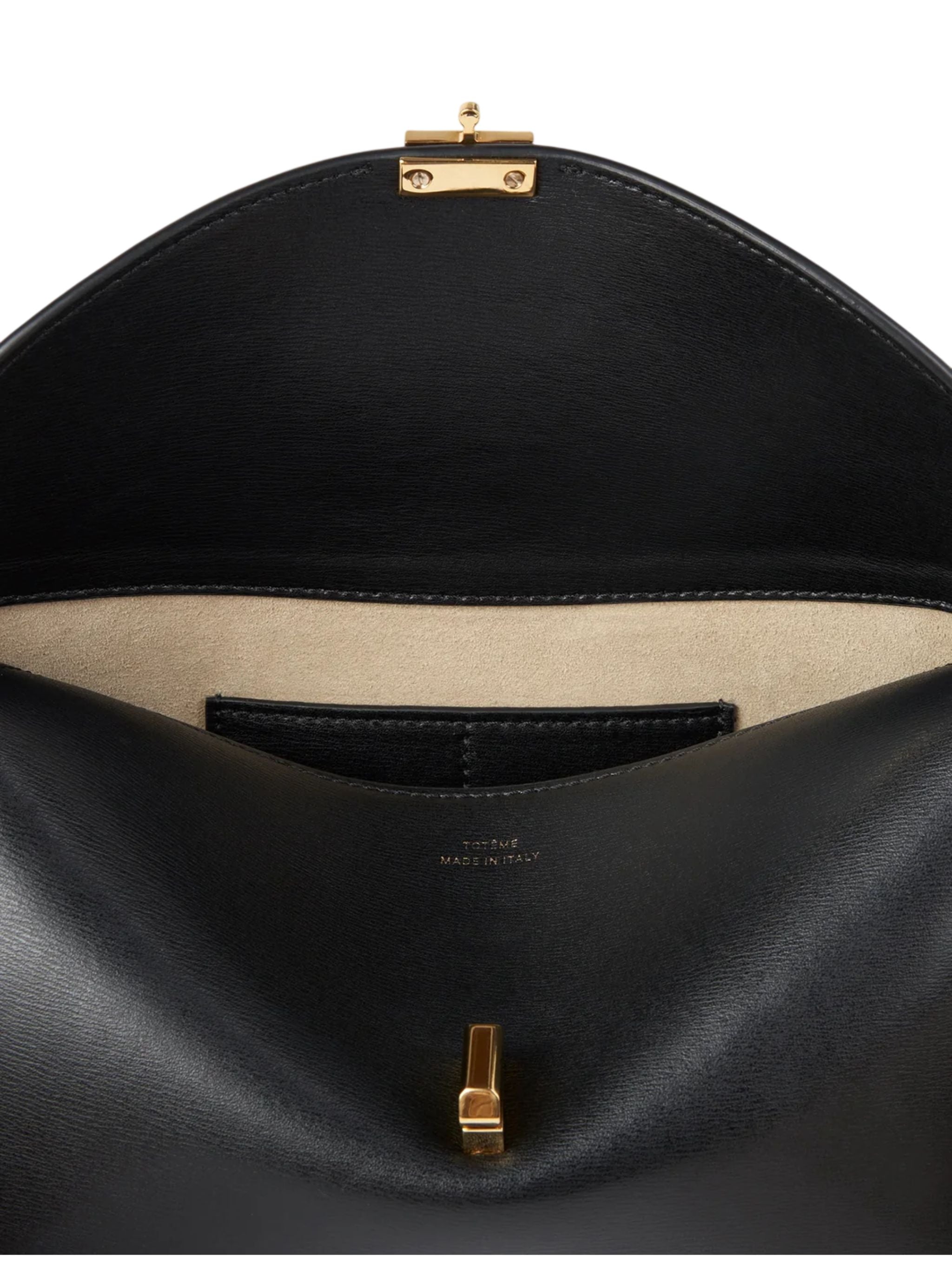 Pochette in pelle nera con chiusura a T