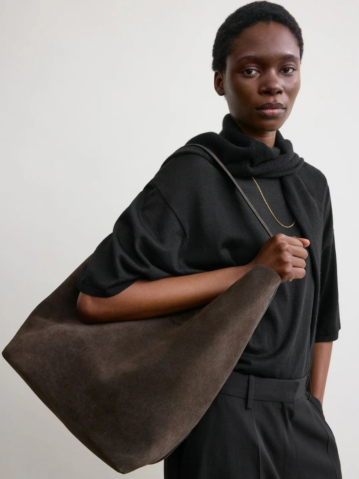 Belted suede tote brown