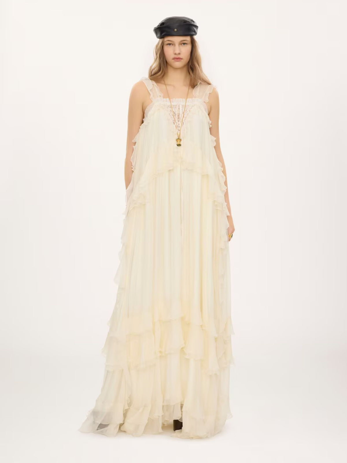 ABITO LUNGO CHIFFON E PIZZO
