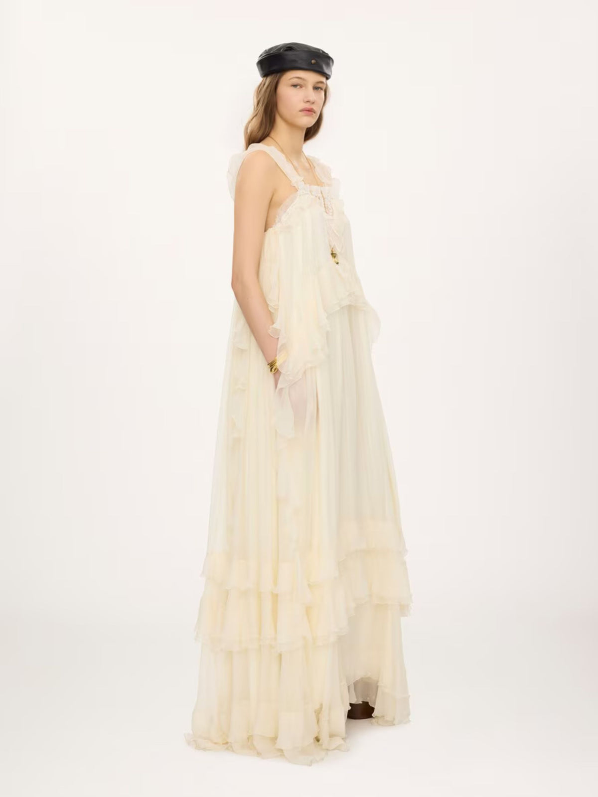 ABITO LUNGO CHIFFON E PIZZO