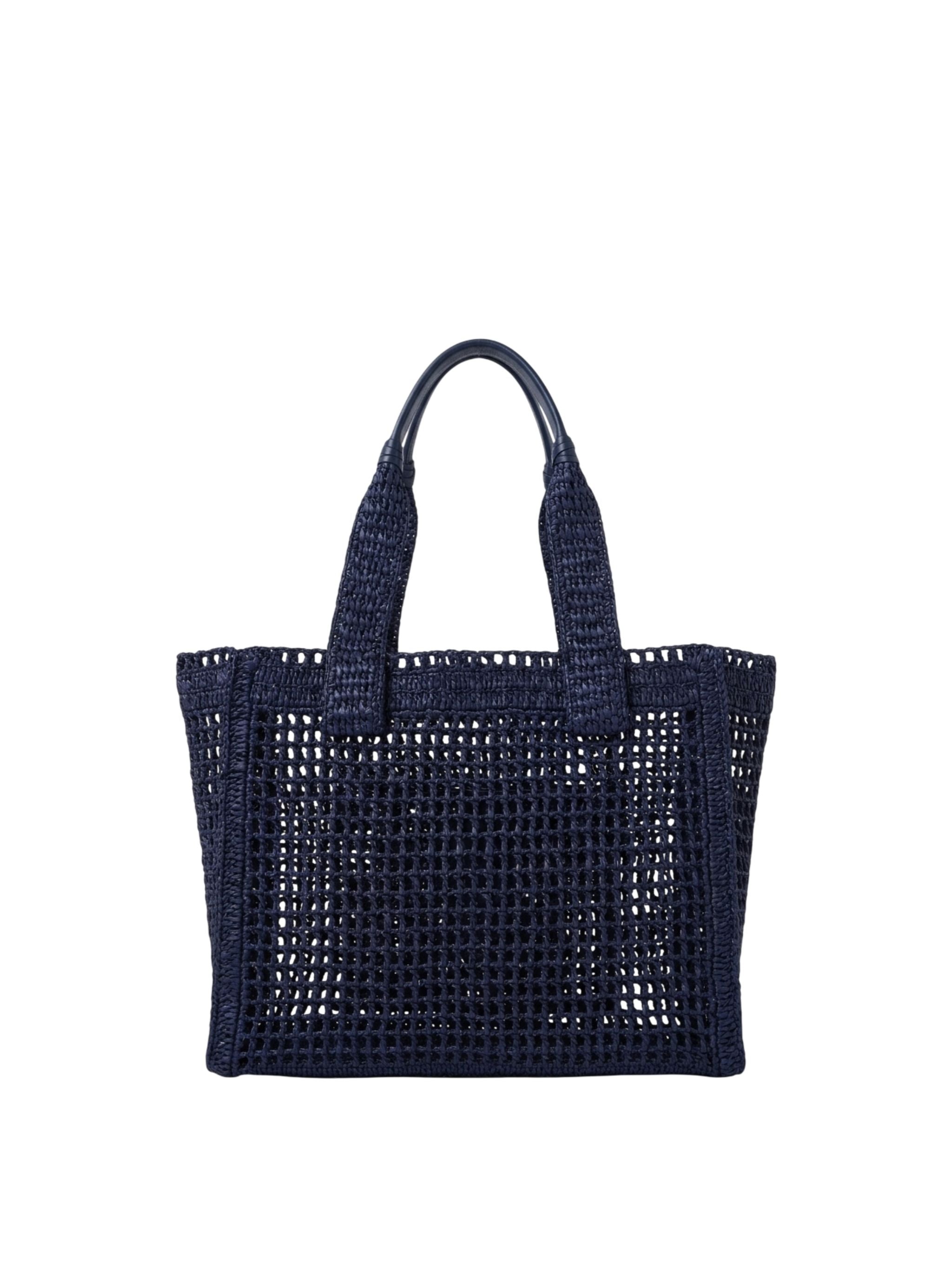 Tote bag East-West Summer Banana in rafia Parisian Night