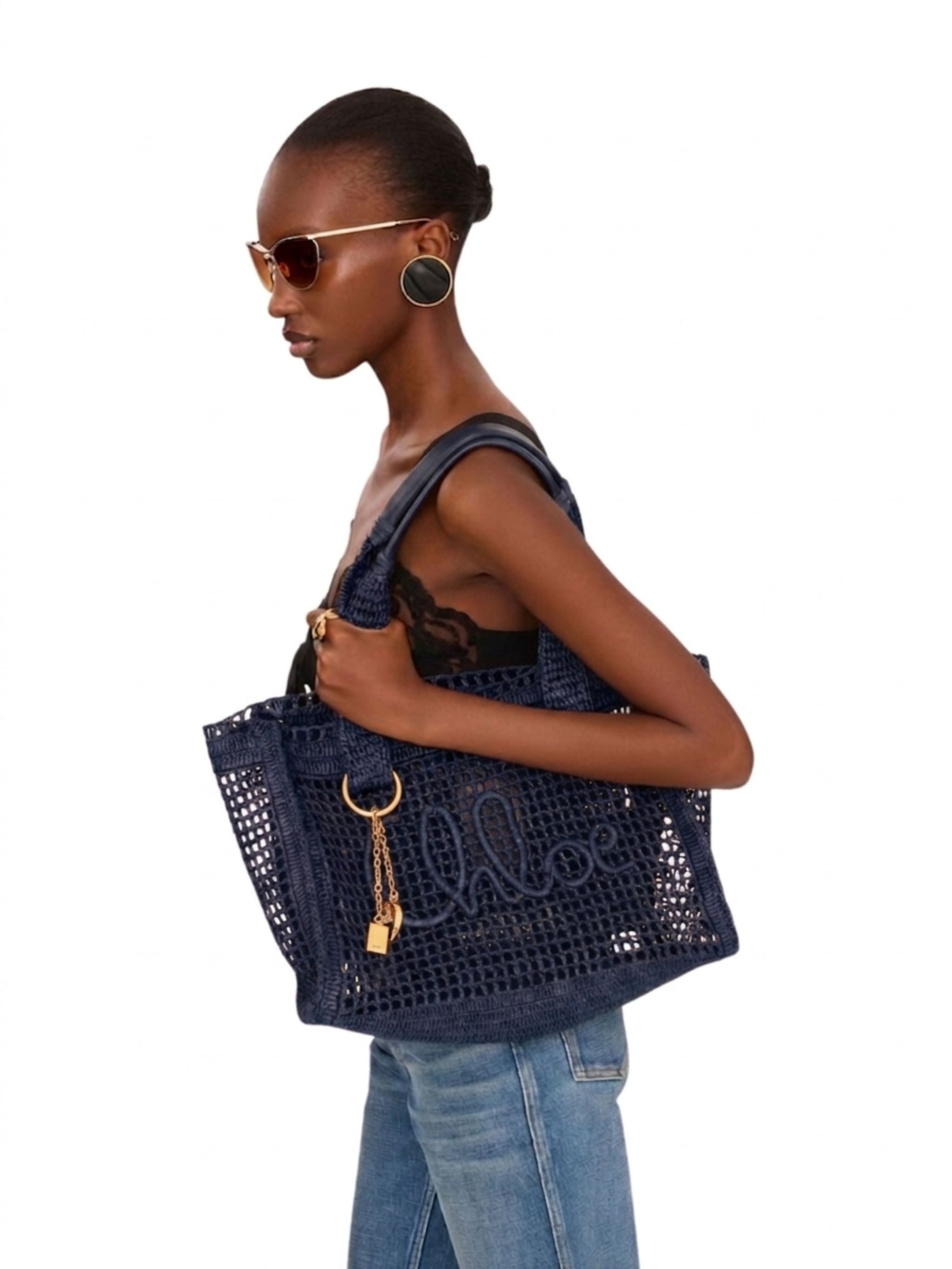 Tote bag East-West Summer Banana in rafia Parisian Night