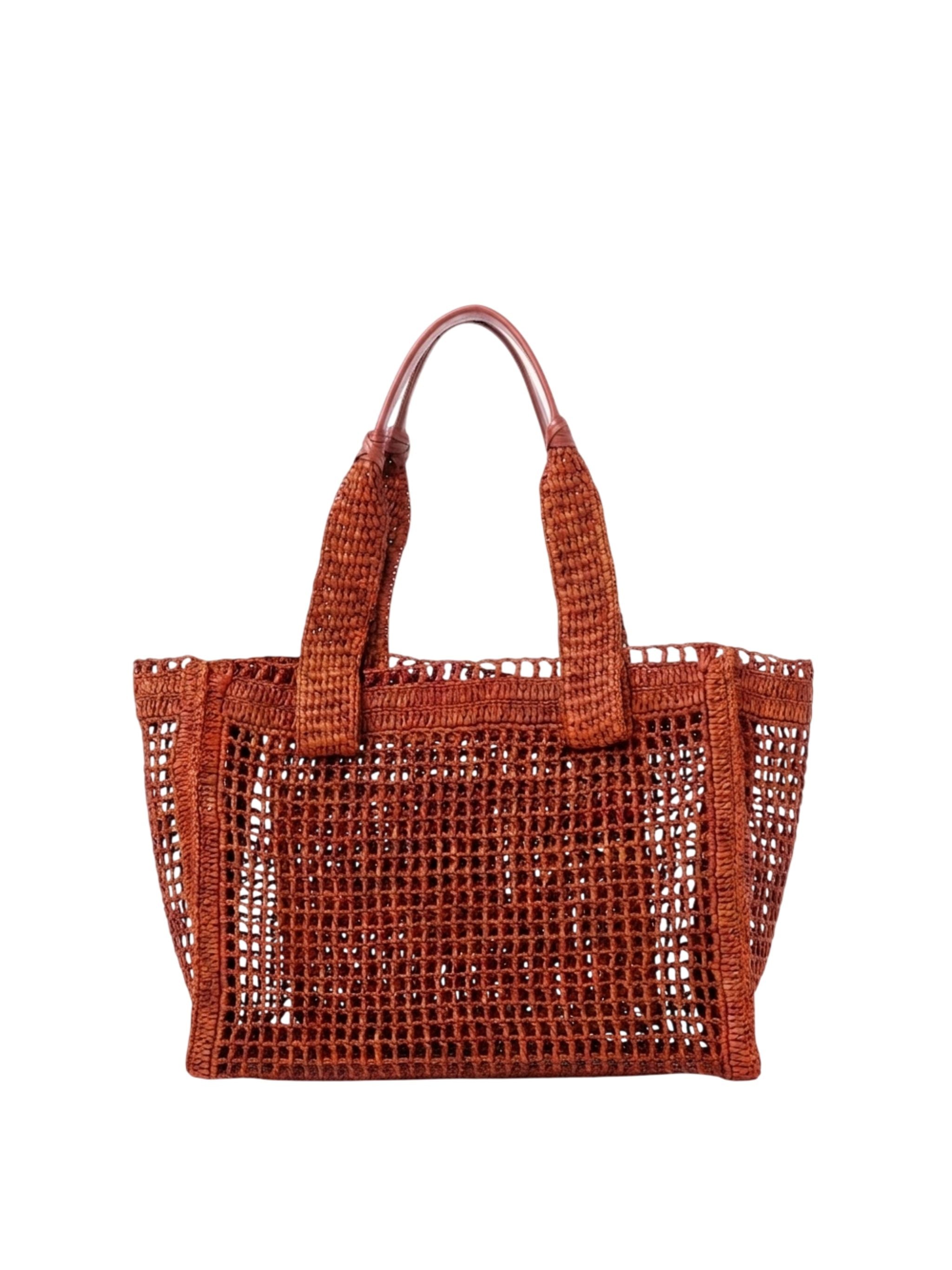 Tote bag East-West Summer Banana in rafia Ginger Red